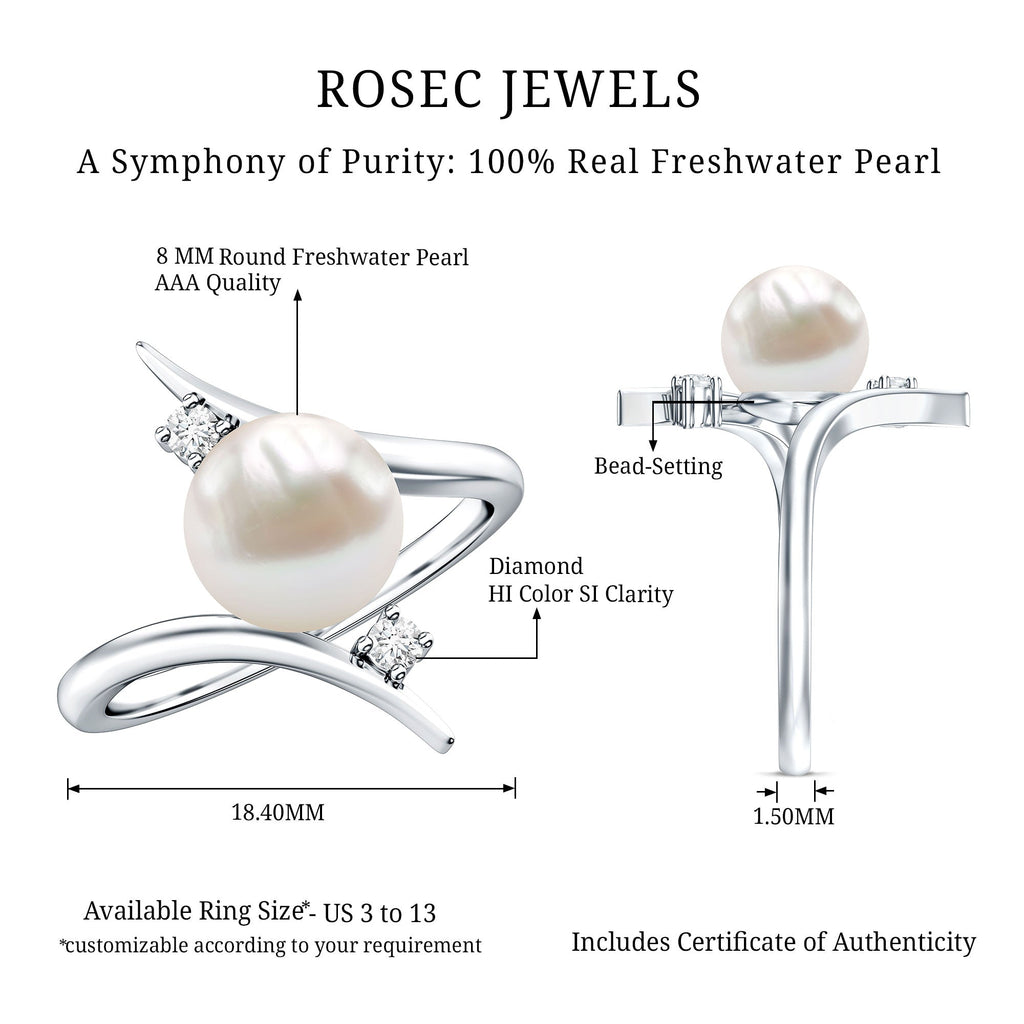 Cultured 7.4 Carat Freshwater Pearl Engagement Ring with Diamond Bypass Shank
