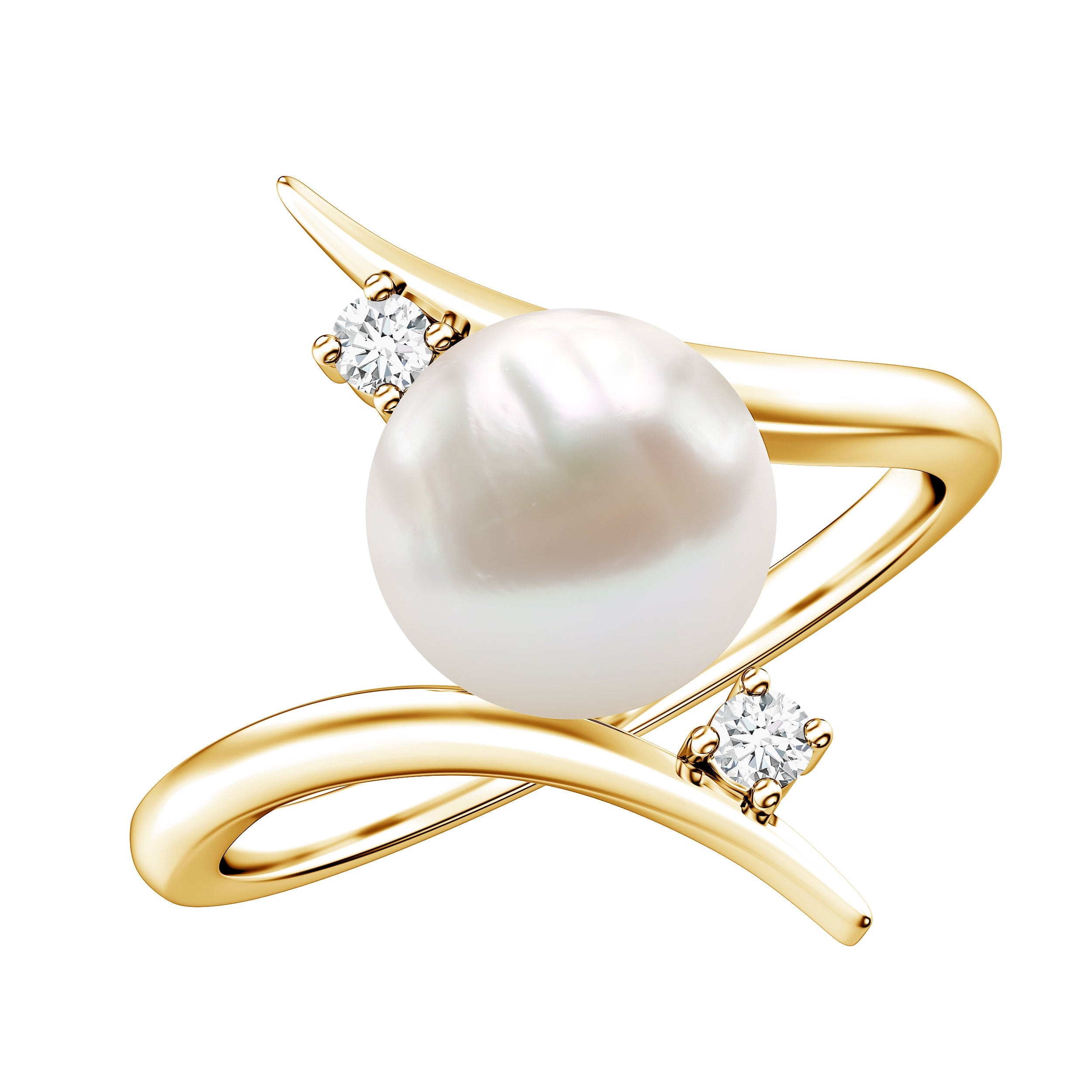 Cultured 7.4 Carat Freshwater Pearl Engagement Ring with Diamond Bypass Shank | Rings | Wiccan Center