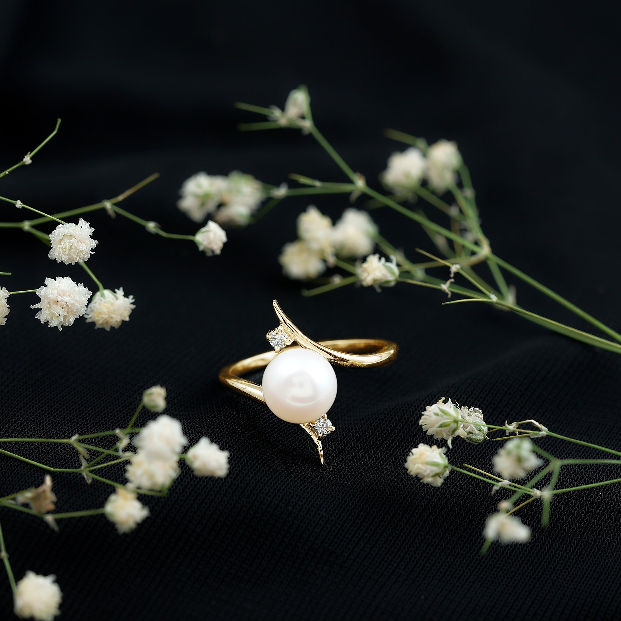 Cultured 7.4 Carat Freshwater Pearl Engagement Ring with Diamond Bypass Shank