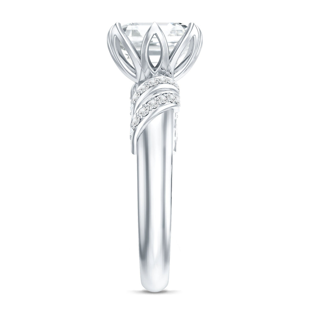 3 Carat Asscher Cut Moissanite Solitaire Engagement Ring in Petal Prong Setting