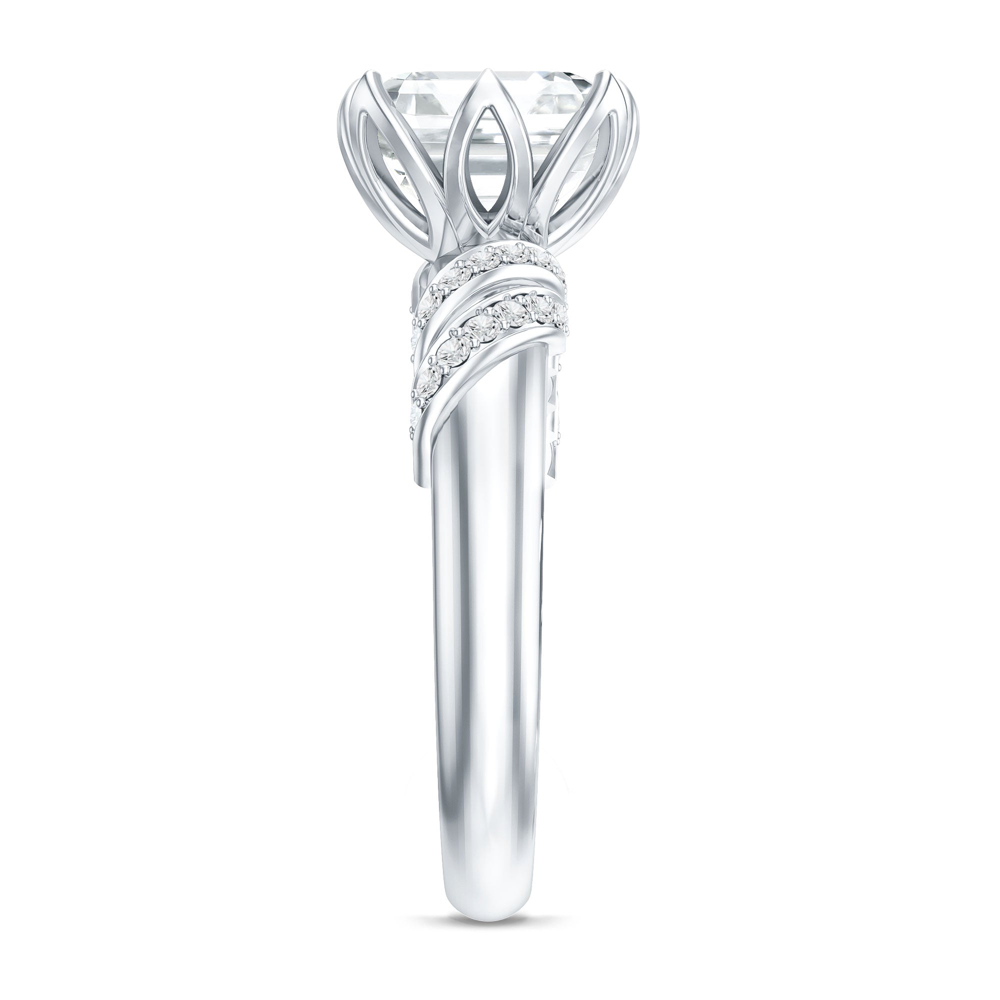 3 Carat Asscher Cut Moissanite Solitaire Engagement Ring in Petal Prong Setting