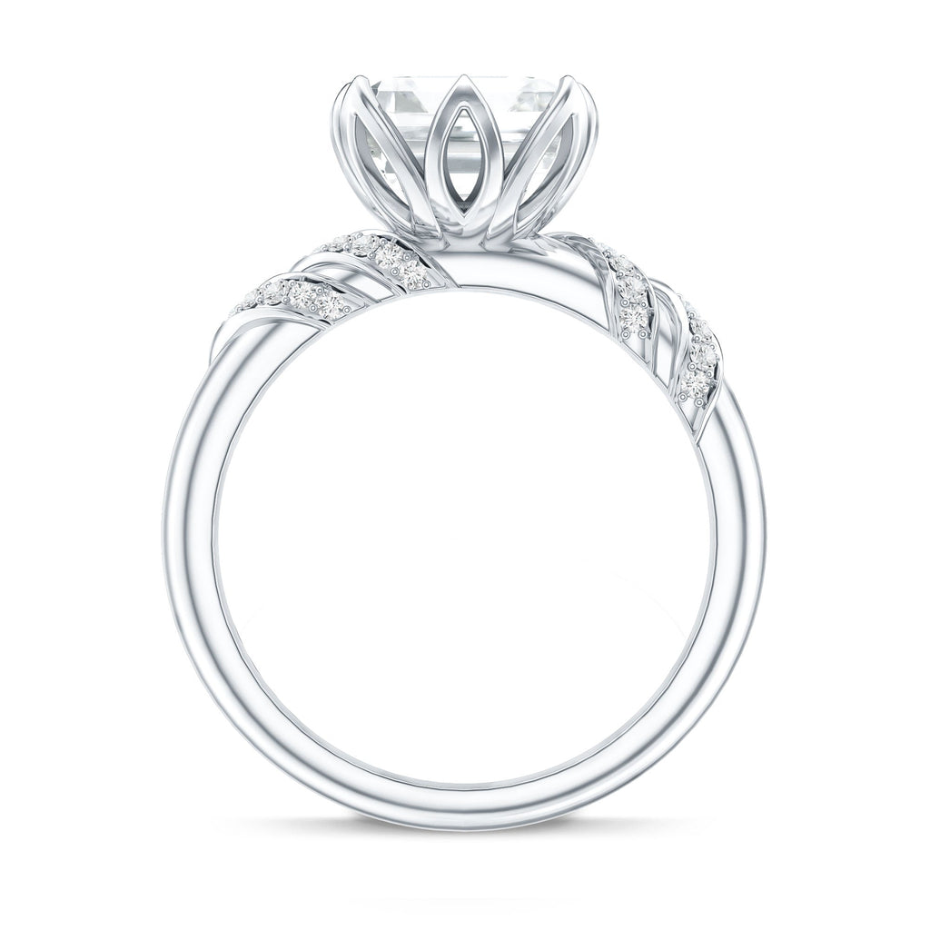 3 Carat Asscher Cut Moissanite Solitaire Engagement Ring in Petal Prong Setting