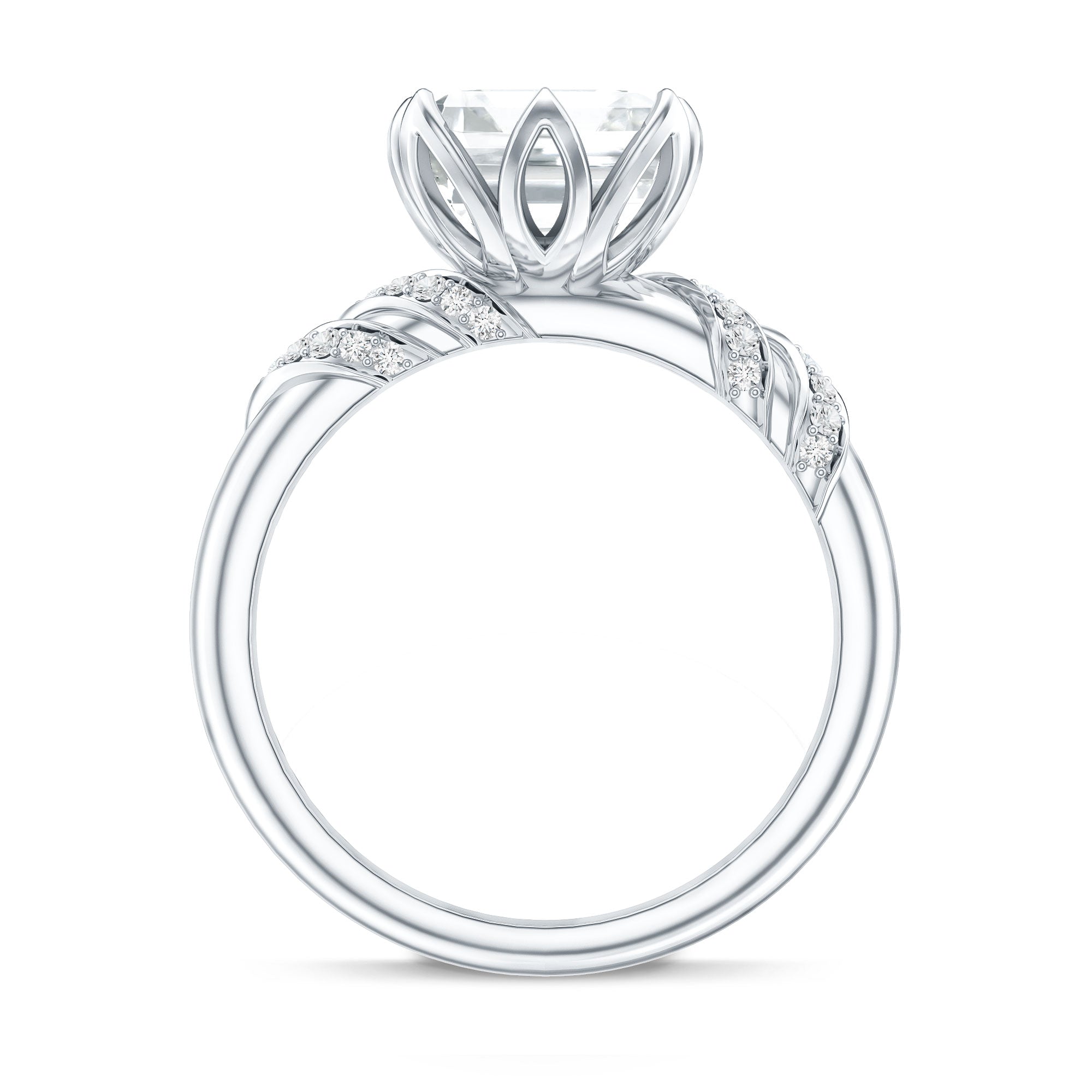3 Carat Asscher Cut Moissanite Solitaire Engagement Ring in Petal Prong Setting