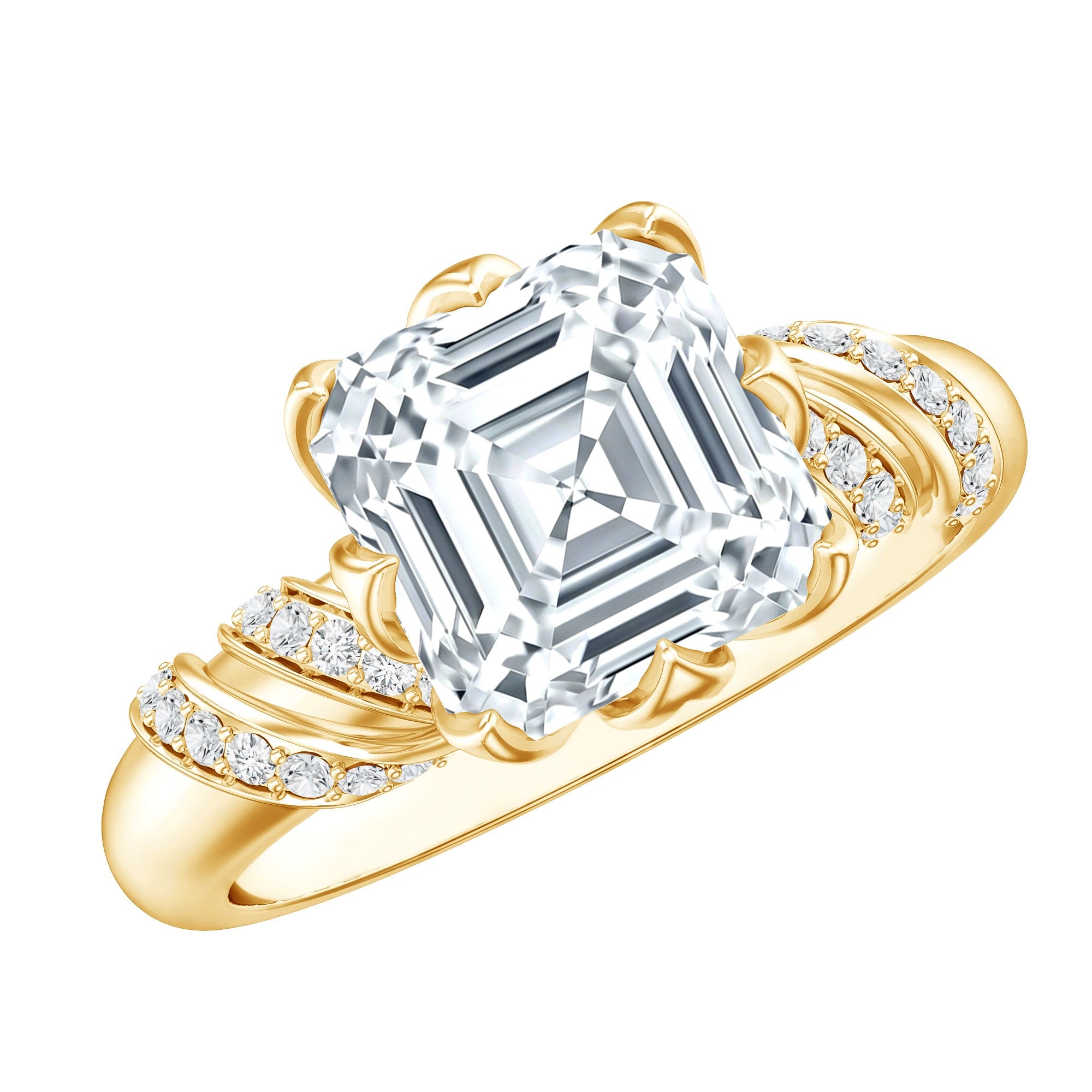3 Carat Asscher Cut Moissanite Solitaire Engagement Ring in Petal Prong Setting | Rings | Wiccan Center