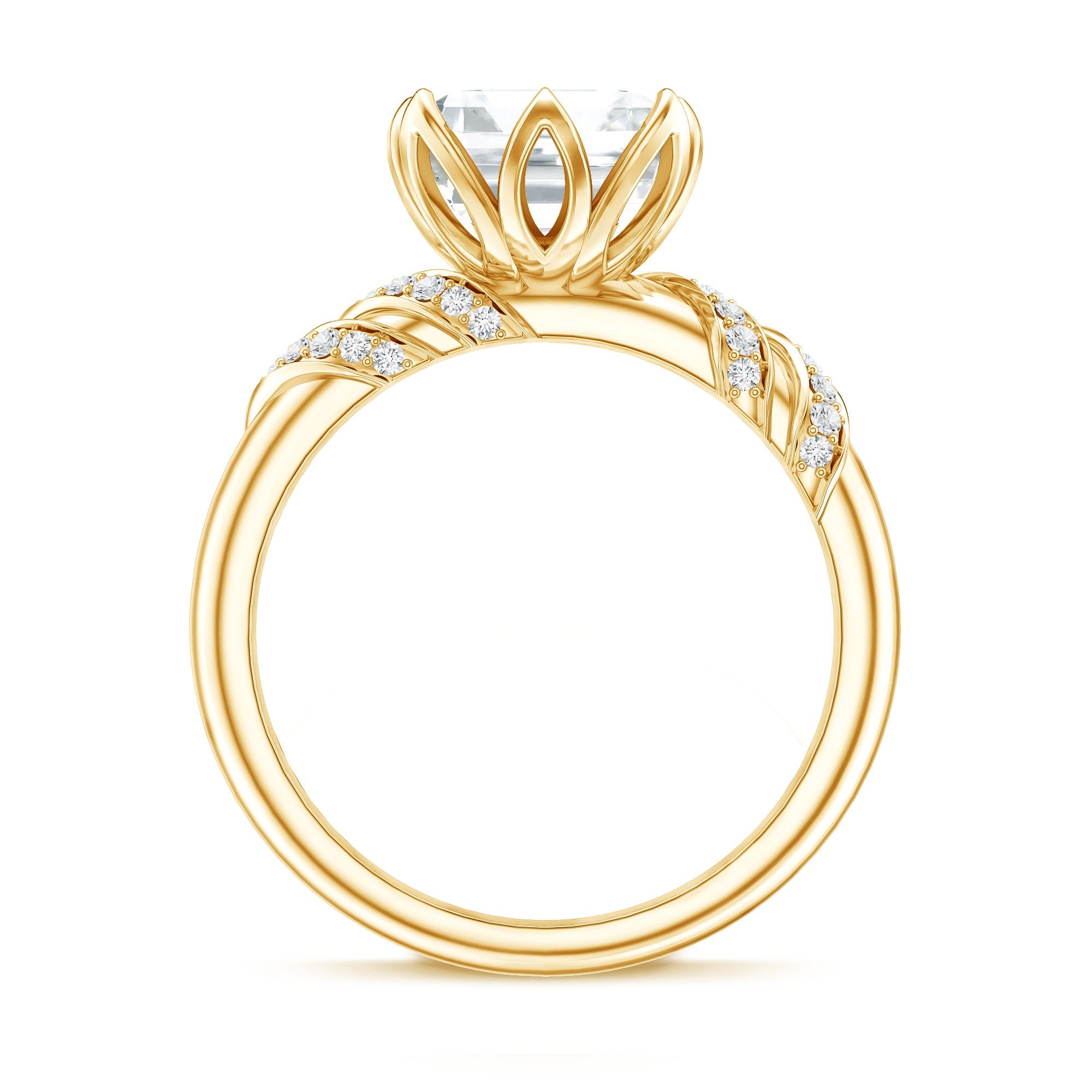 3 Carat Asscher Cut Moissanite Solitaire Engagement Ring in Petal Prong Setting