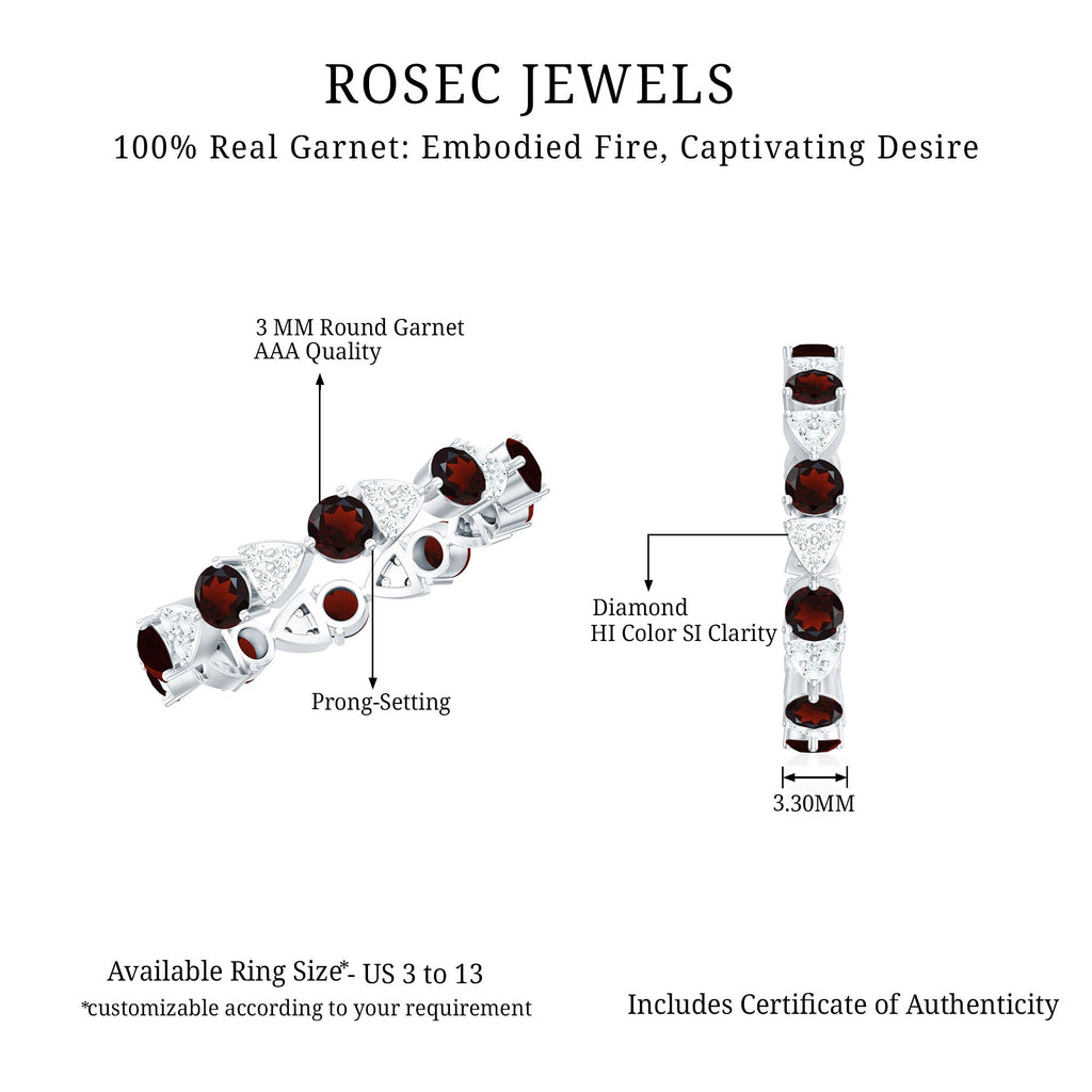 Natural Garnet Diamond Eternity Ring for Anniversary