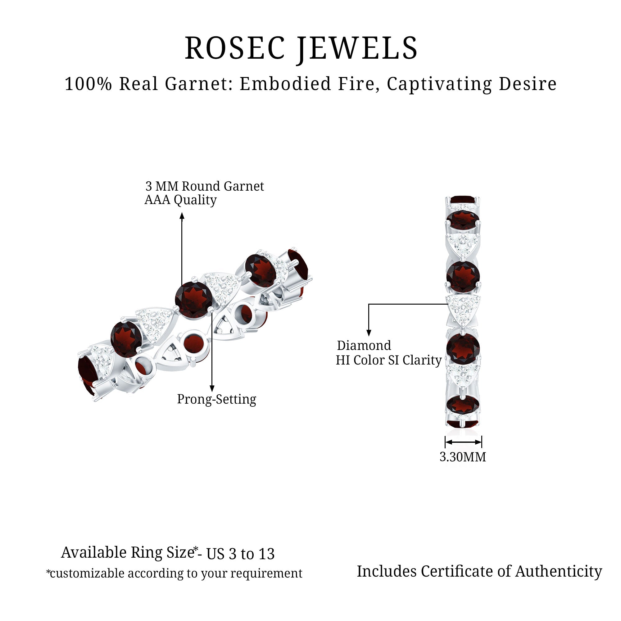 Natural Garnet Diamond Eternity Ring for Anniversary