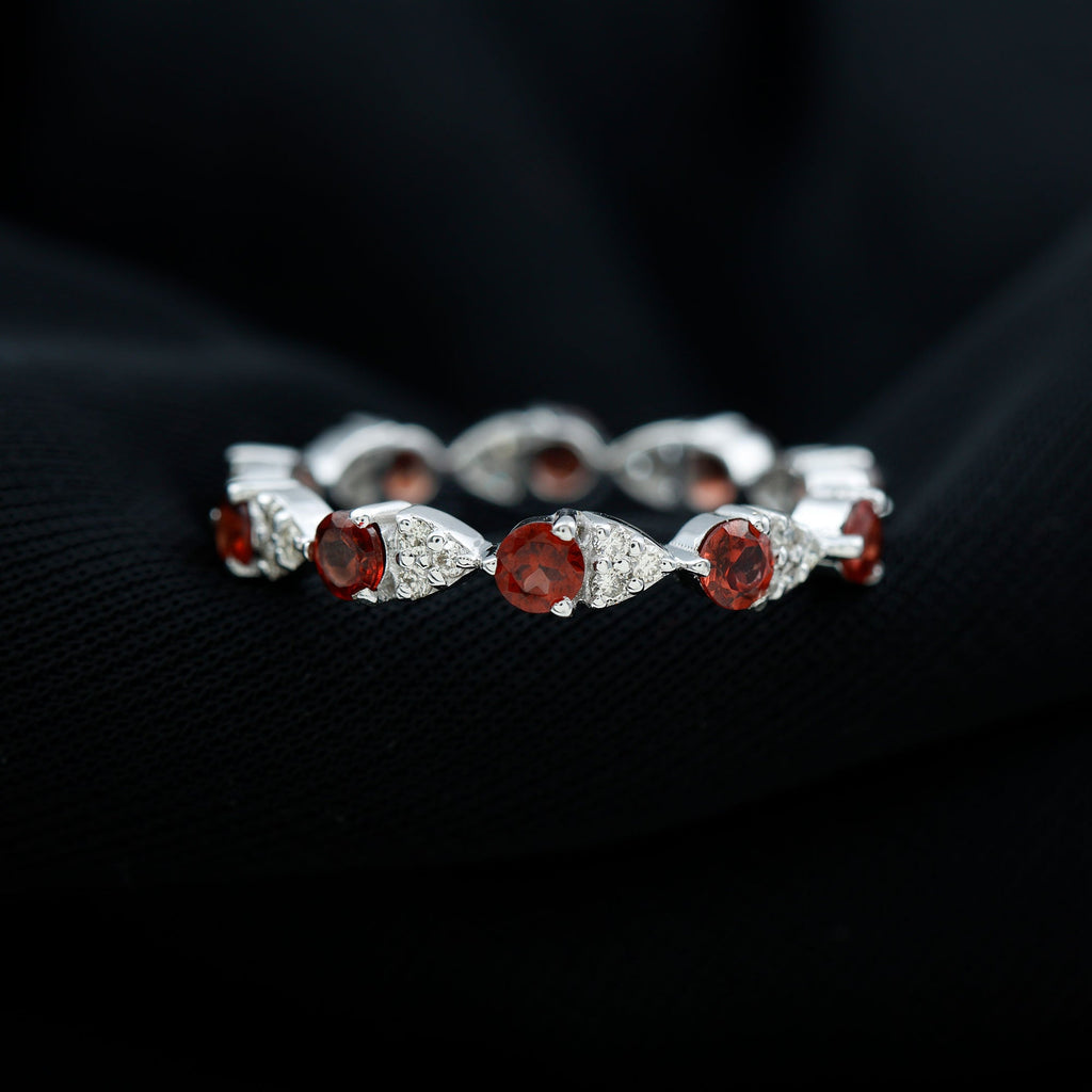 Natural Garnet Diamond Eternity Ring for Anniversary