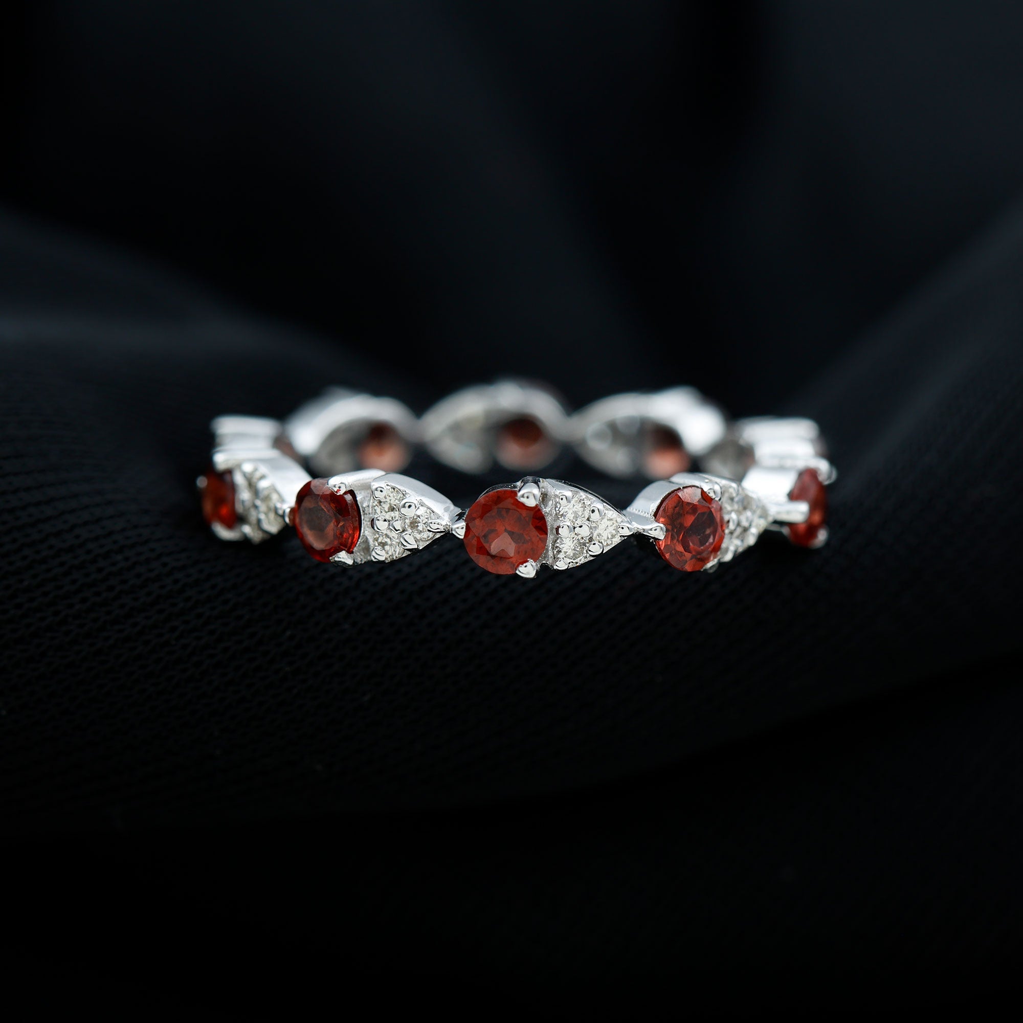 Natural Garnet Diamond Eternity Ring for Anniversary