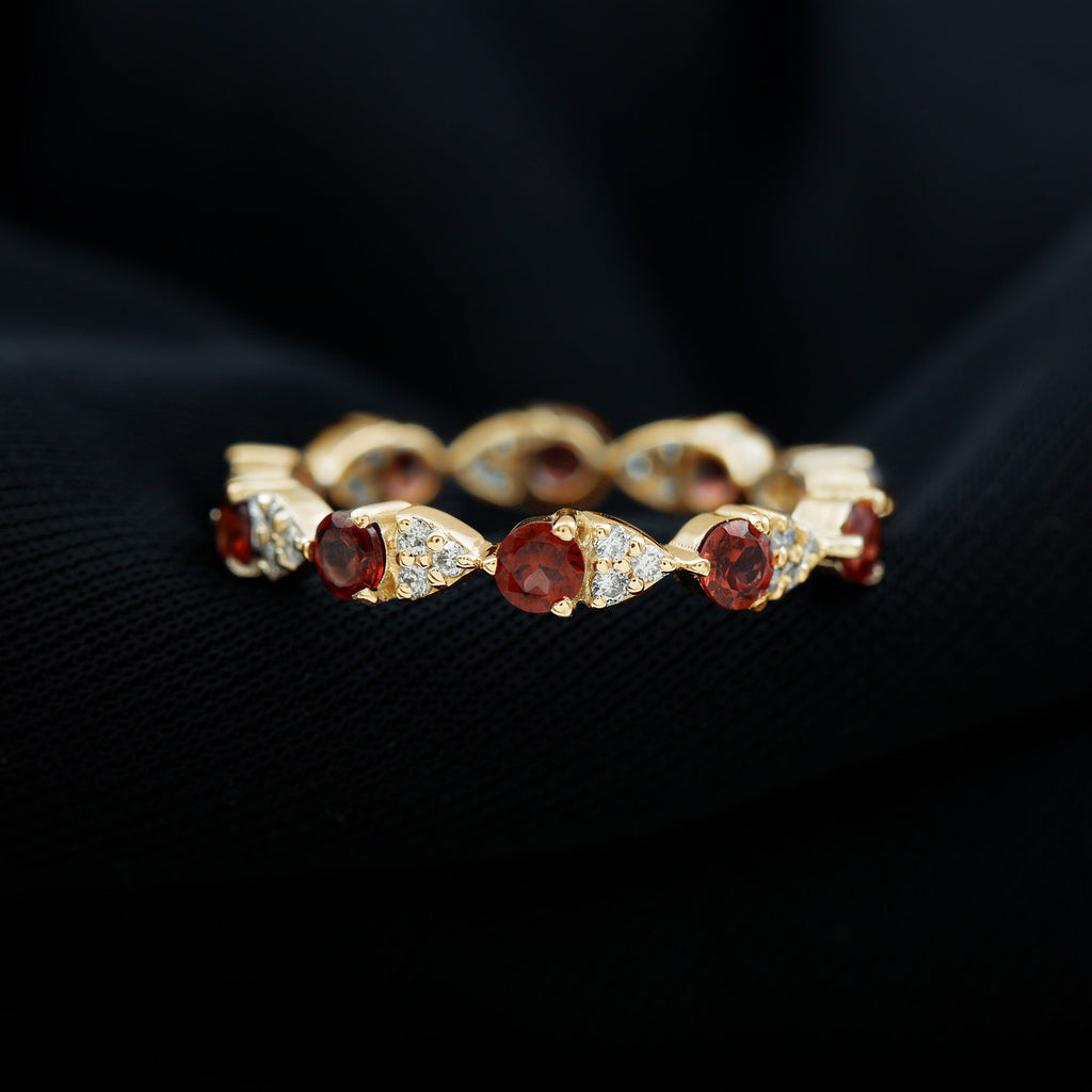 Natural Garnet Diamond Eternity Ring for Anniversary
