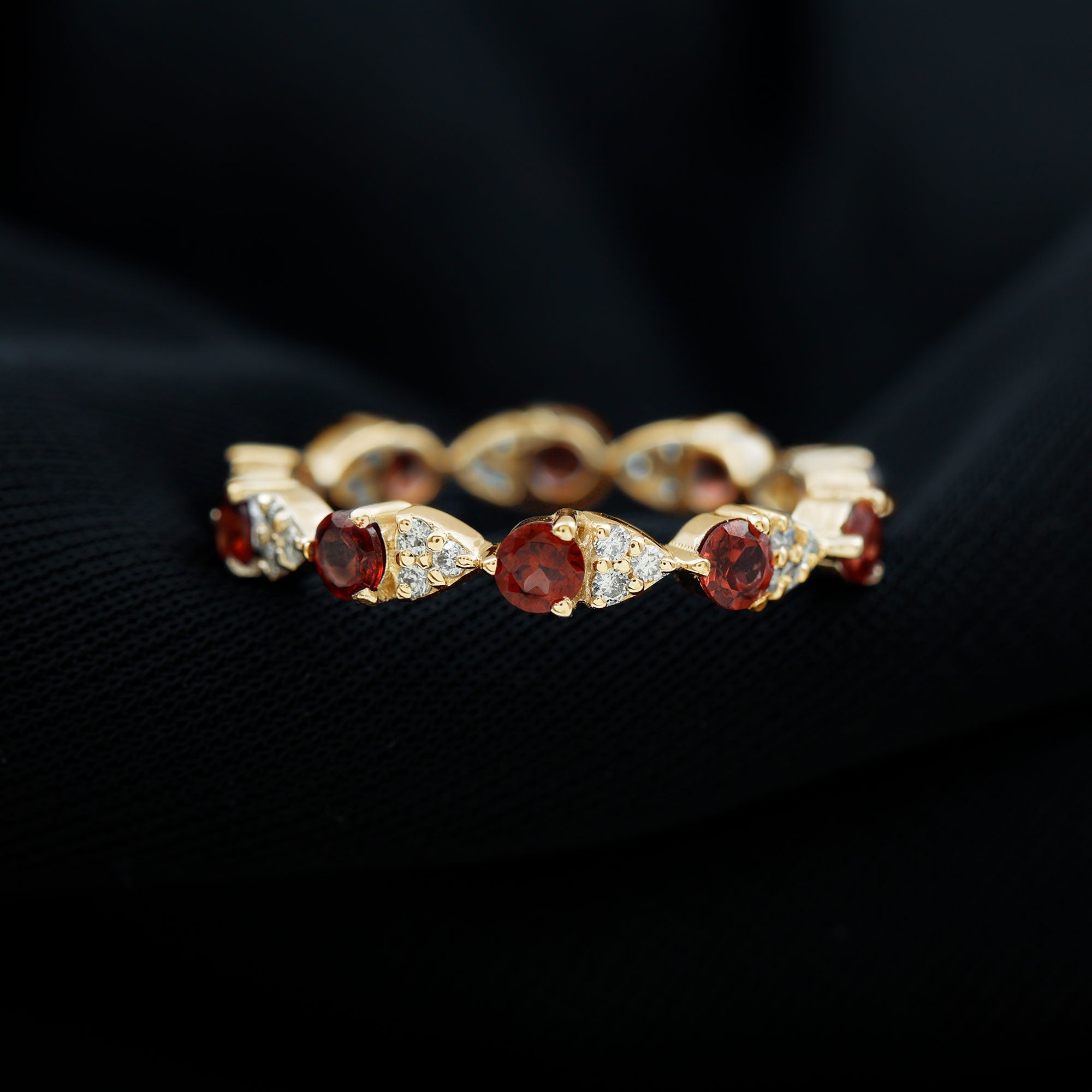 Natural Garnet Diamond Eternity Ring for Anniversary