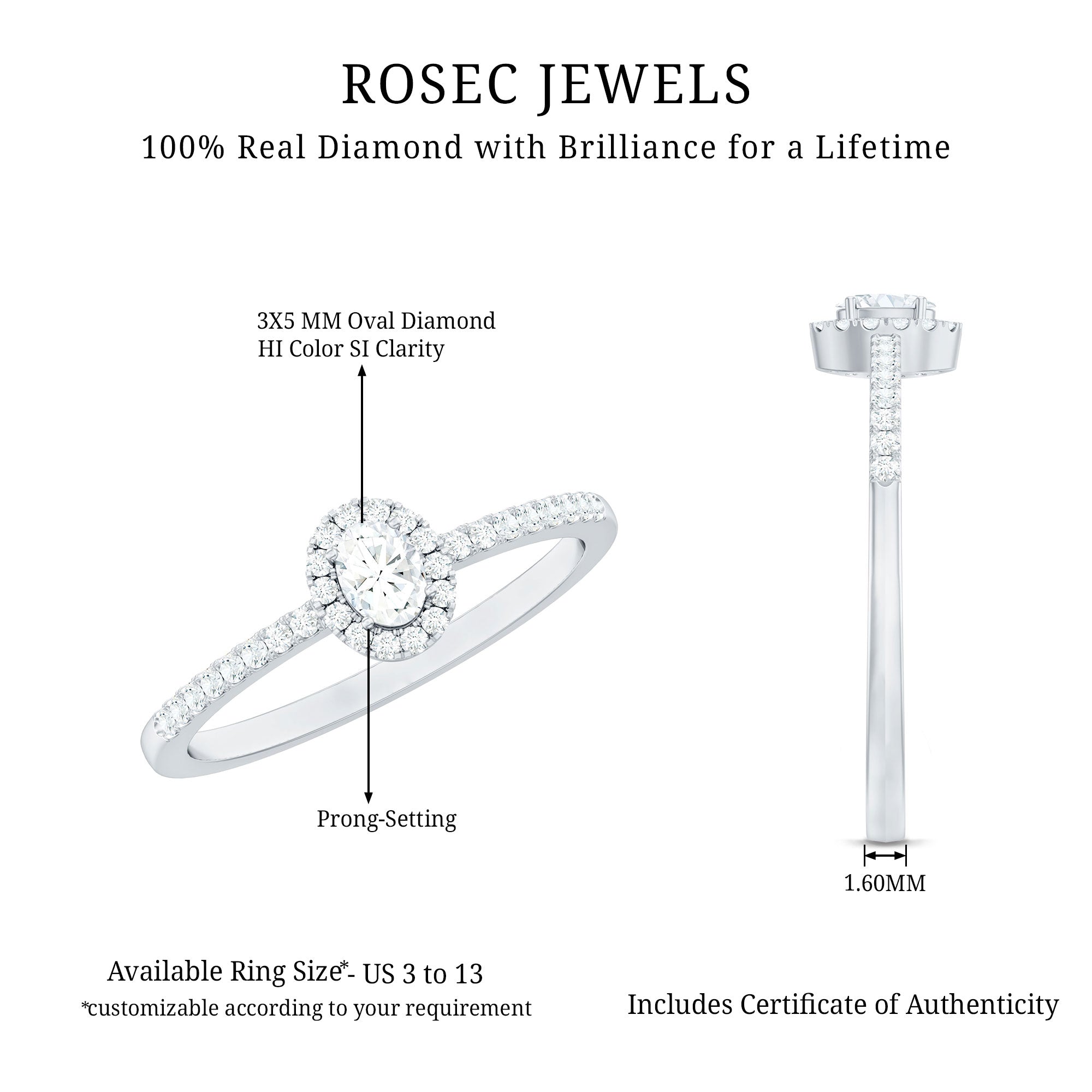 Certified Natural Diamond Oval Engagement Ring with Halo