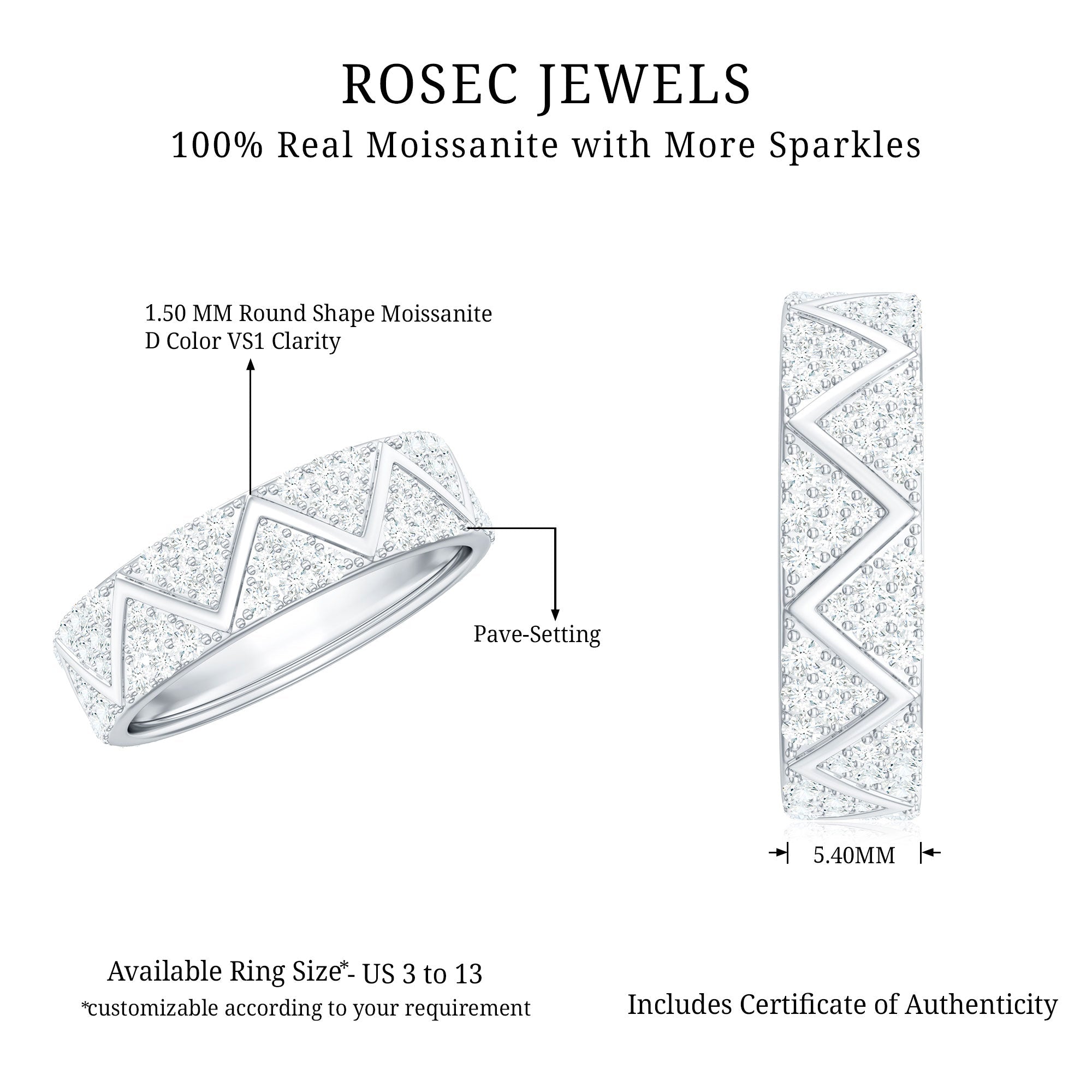 Certified Moissanite Wide Eternity Band Ring