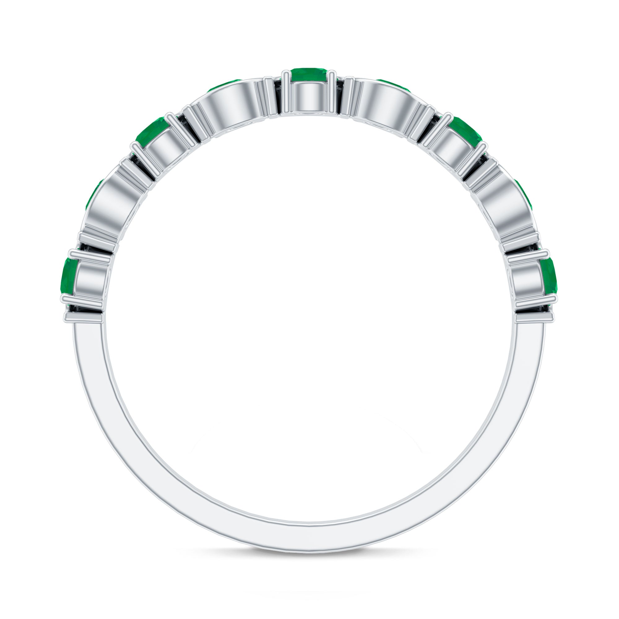 Natural Green Emerald Half Eternity Stackable Ring