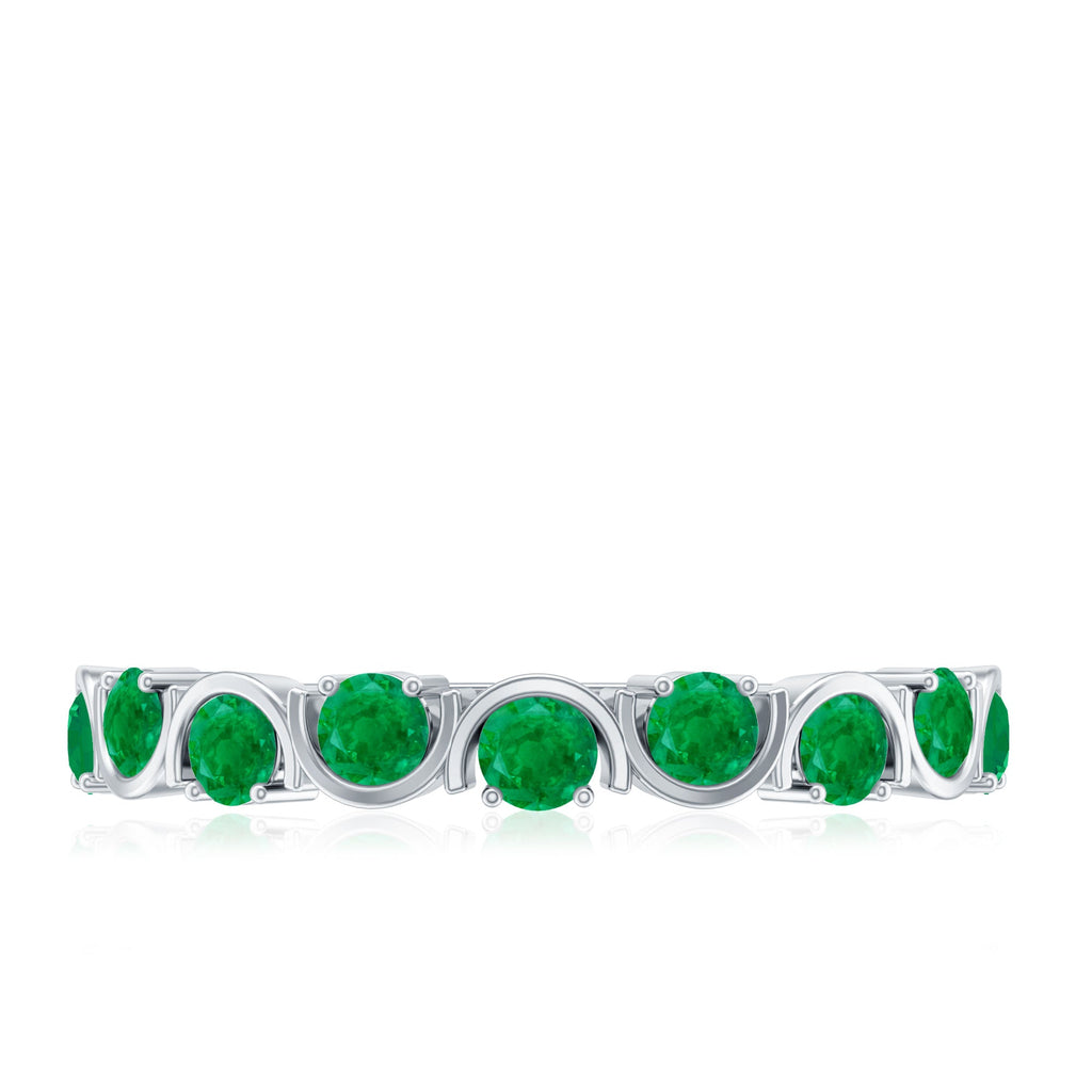 Natural Green Emerald Half Eternity Stackable Ring