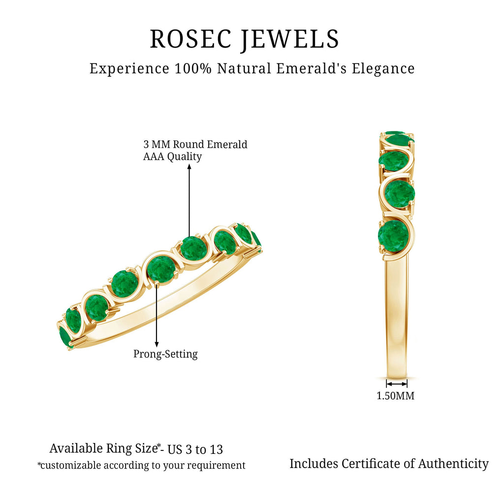 Natural Green Emerald Half Eternity Stackable Ring