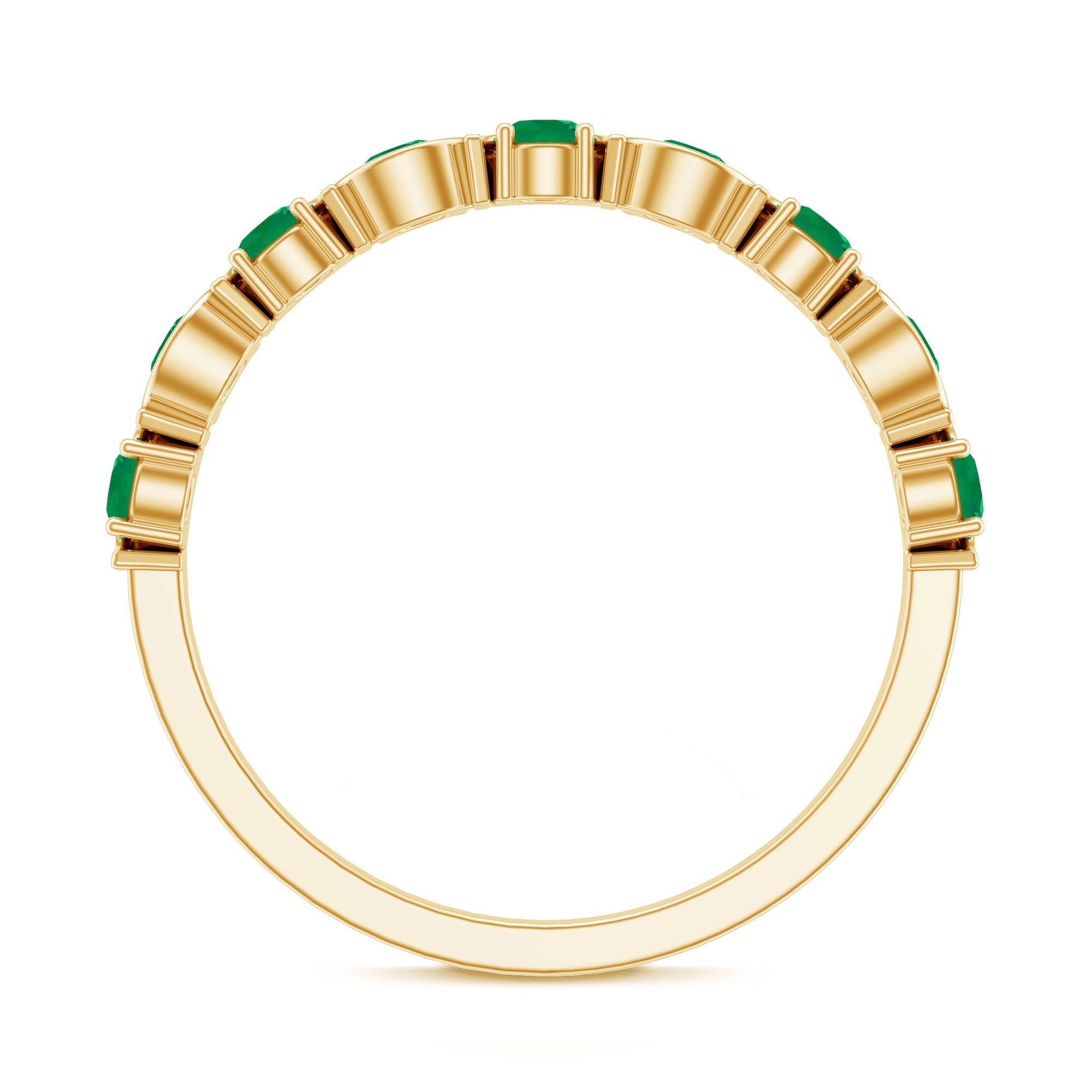 Natural Green Emerald Half Eternity Stackable Ring