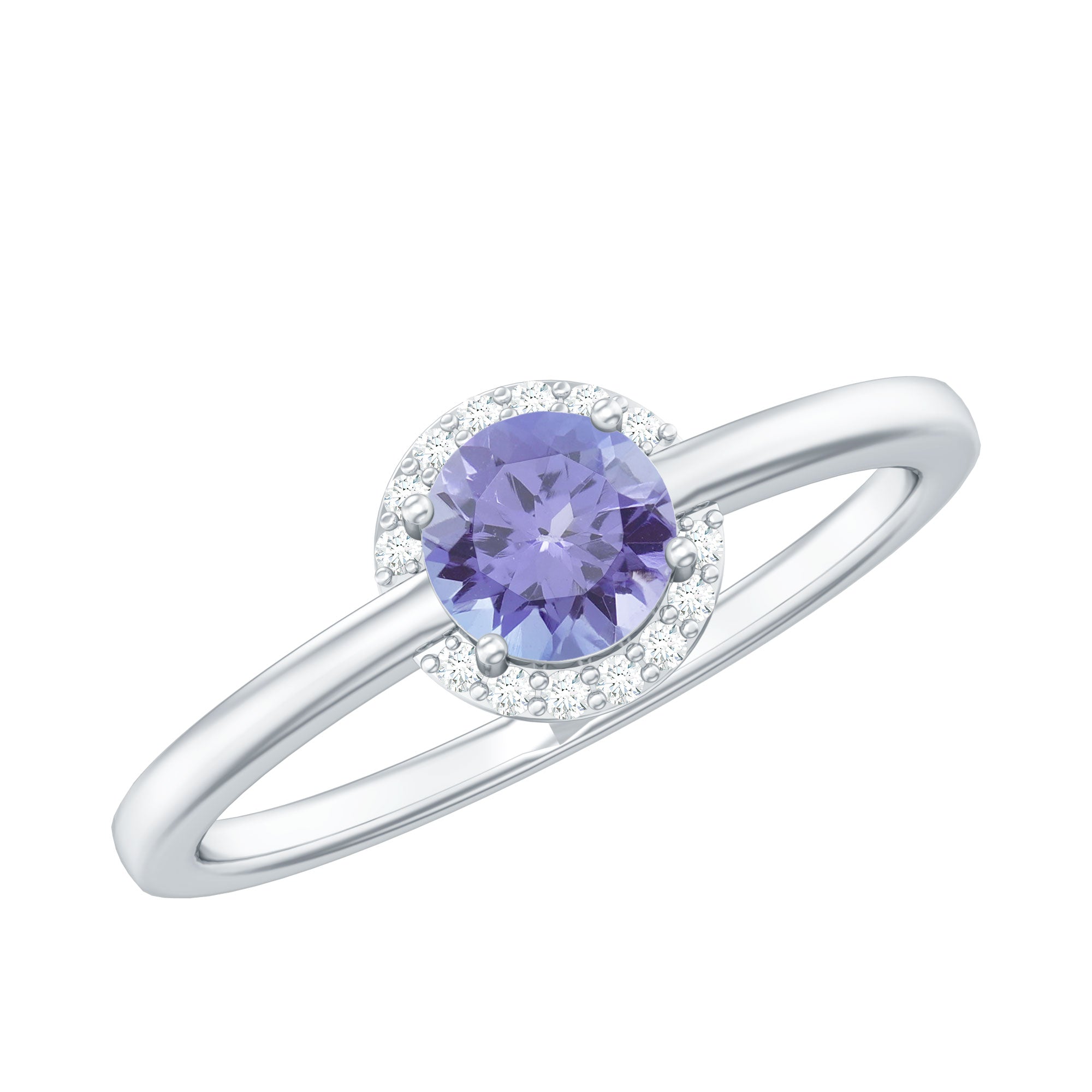 Natural Tanzanite Engagement Ring with Diamond Halo