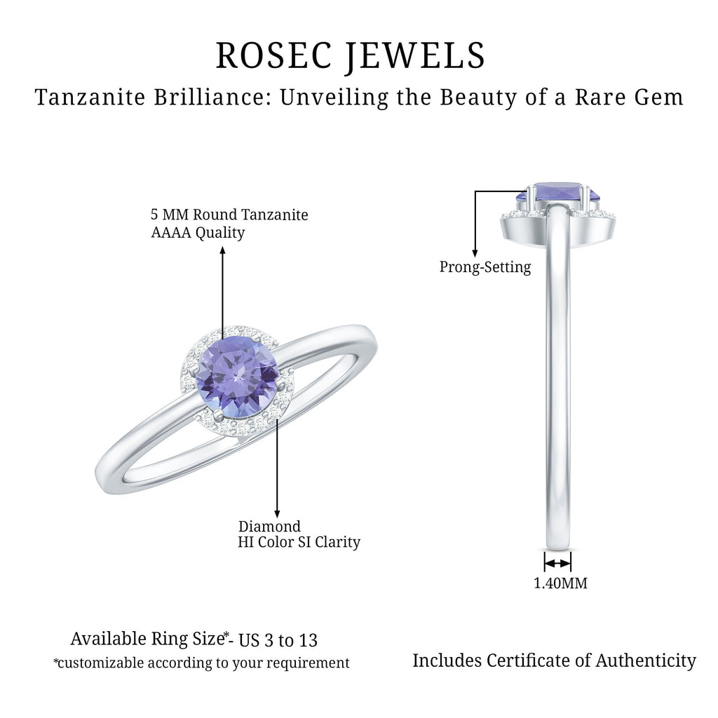 Natural Tanzanite Engagement Ring with Diamond Halo