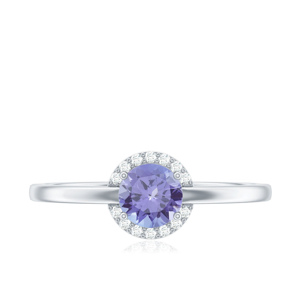 Natural Tanzanite Engagement Ring with Diamond Halo