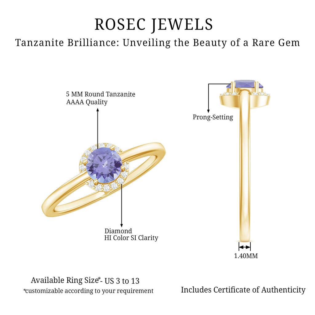 Natural Tanzanite Engagement Ring with Diamond Halo