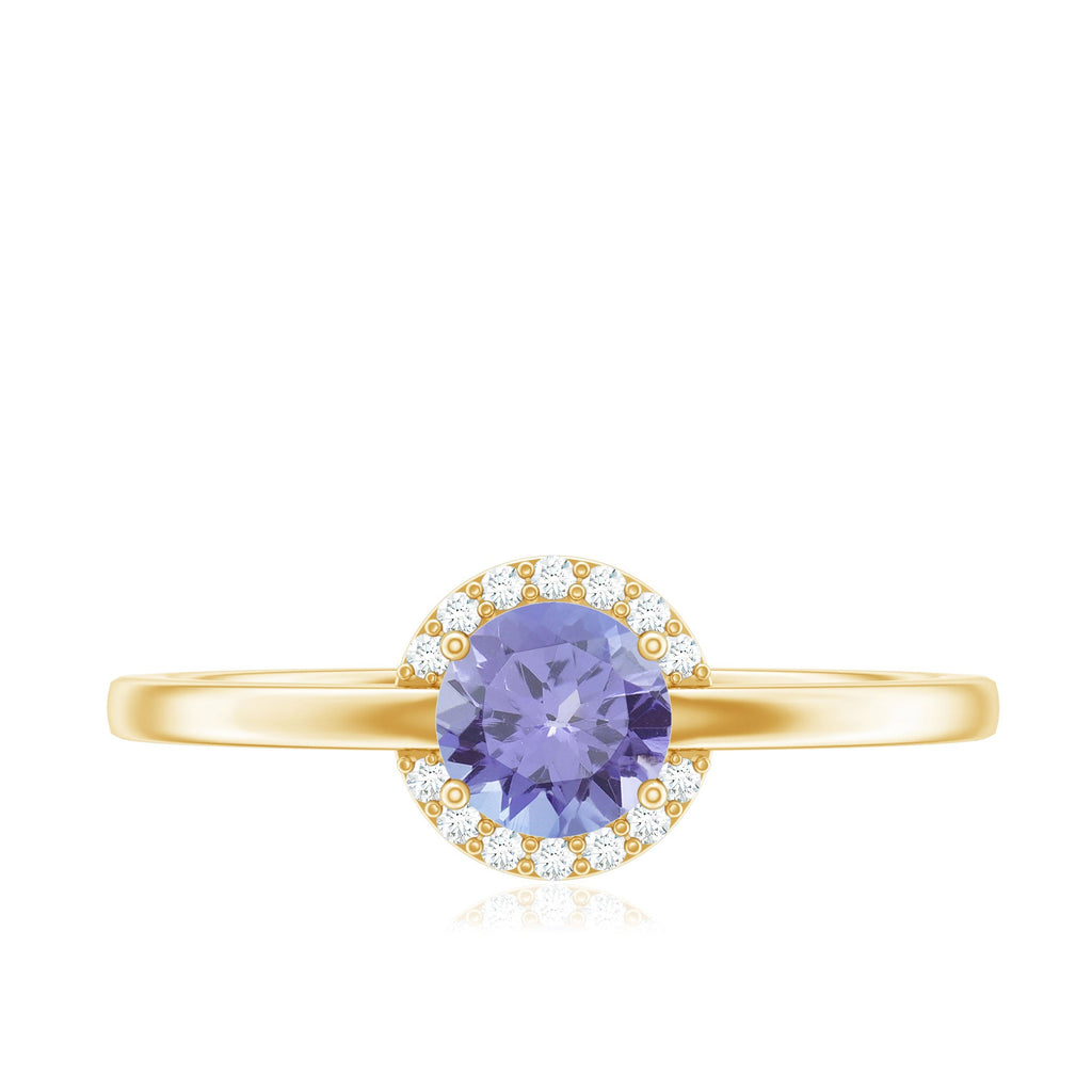 Natural Tanzanite Engagement Ring with Diamond Halo