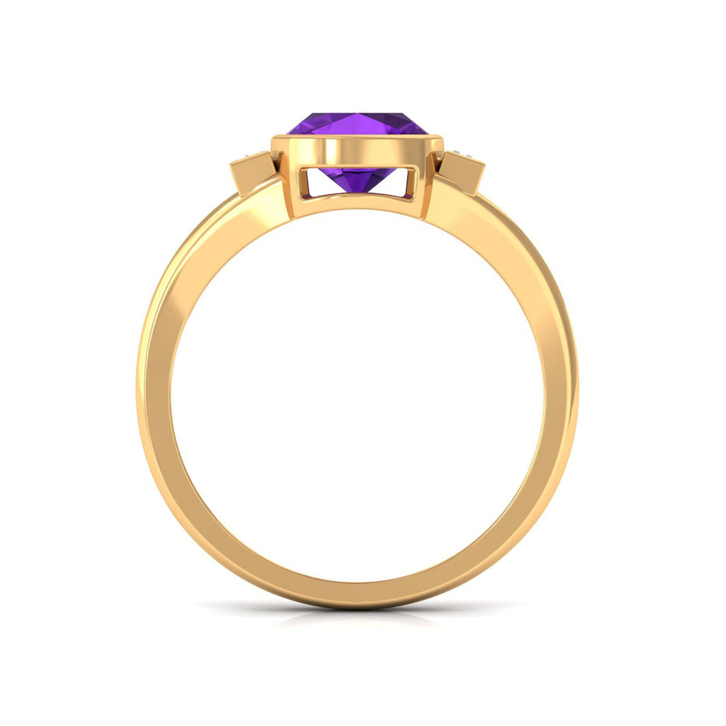 Genuine 2 Carat Amethyst Cushion Cut Engagement Ring with Diamond