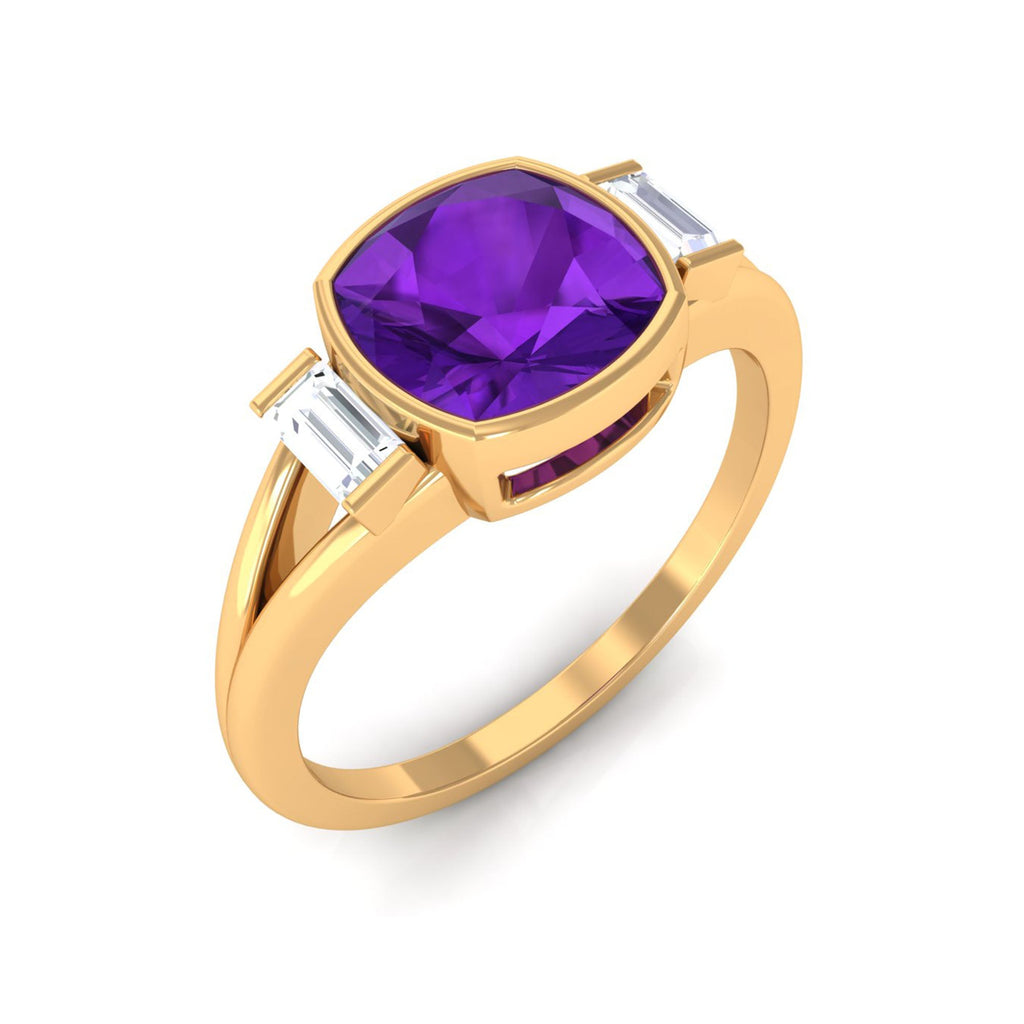 Genuine 2 Carat Amethyst Cushion Cut Engagement Ring with Diamond