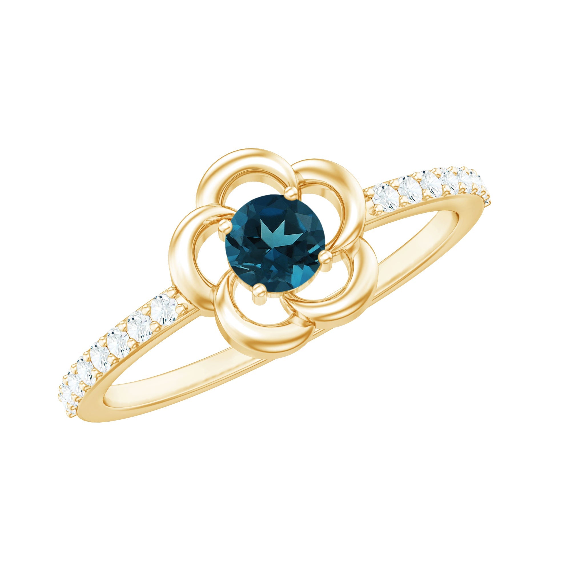 0.6 Carat Round London Blue Topaz Flower Promise Ring with Diamond | Rings | Wiccan Center