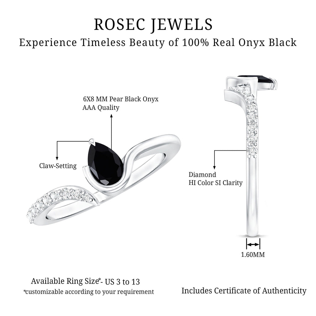 Pear Shaped Black Onyx Promise Ring with Diamonds