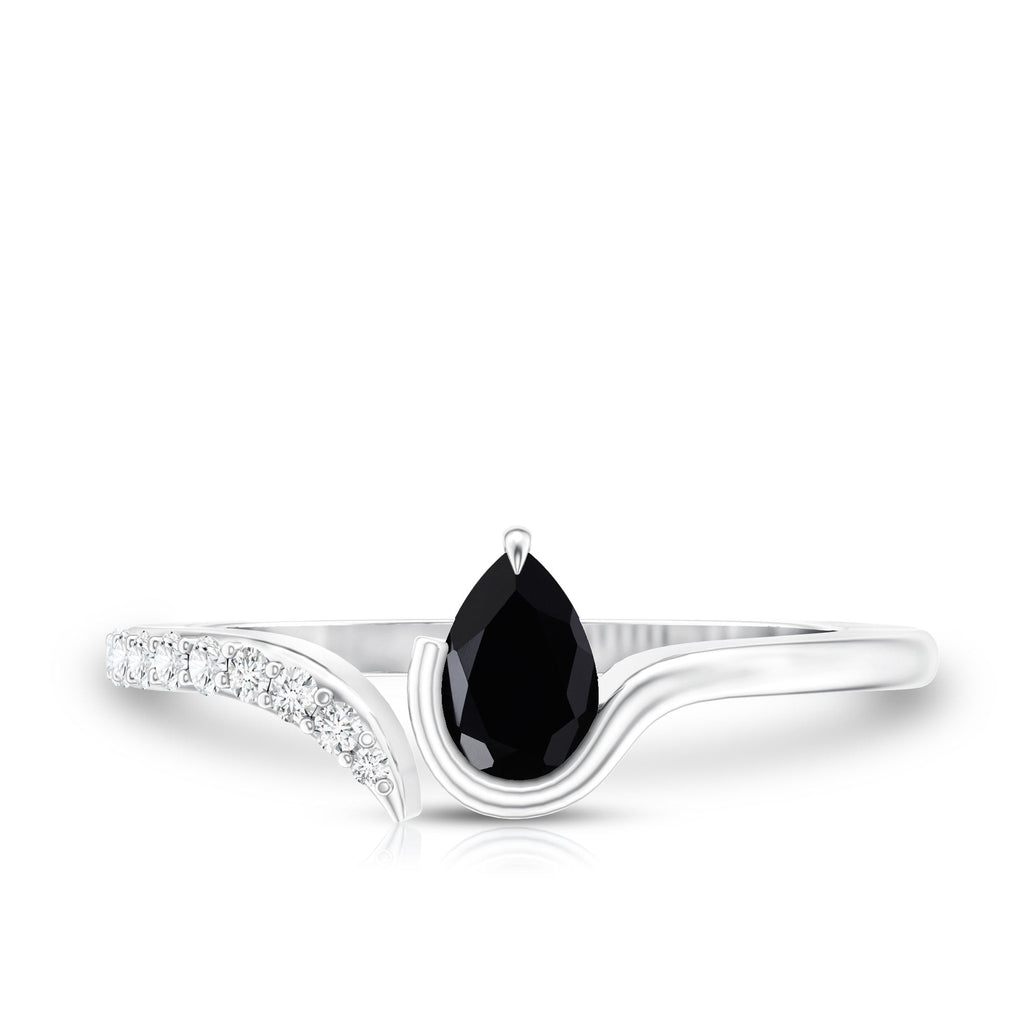 Pear Shaped Black Onyx Promise Ring with Diamonds