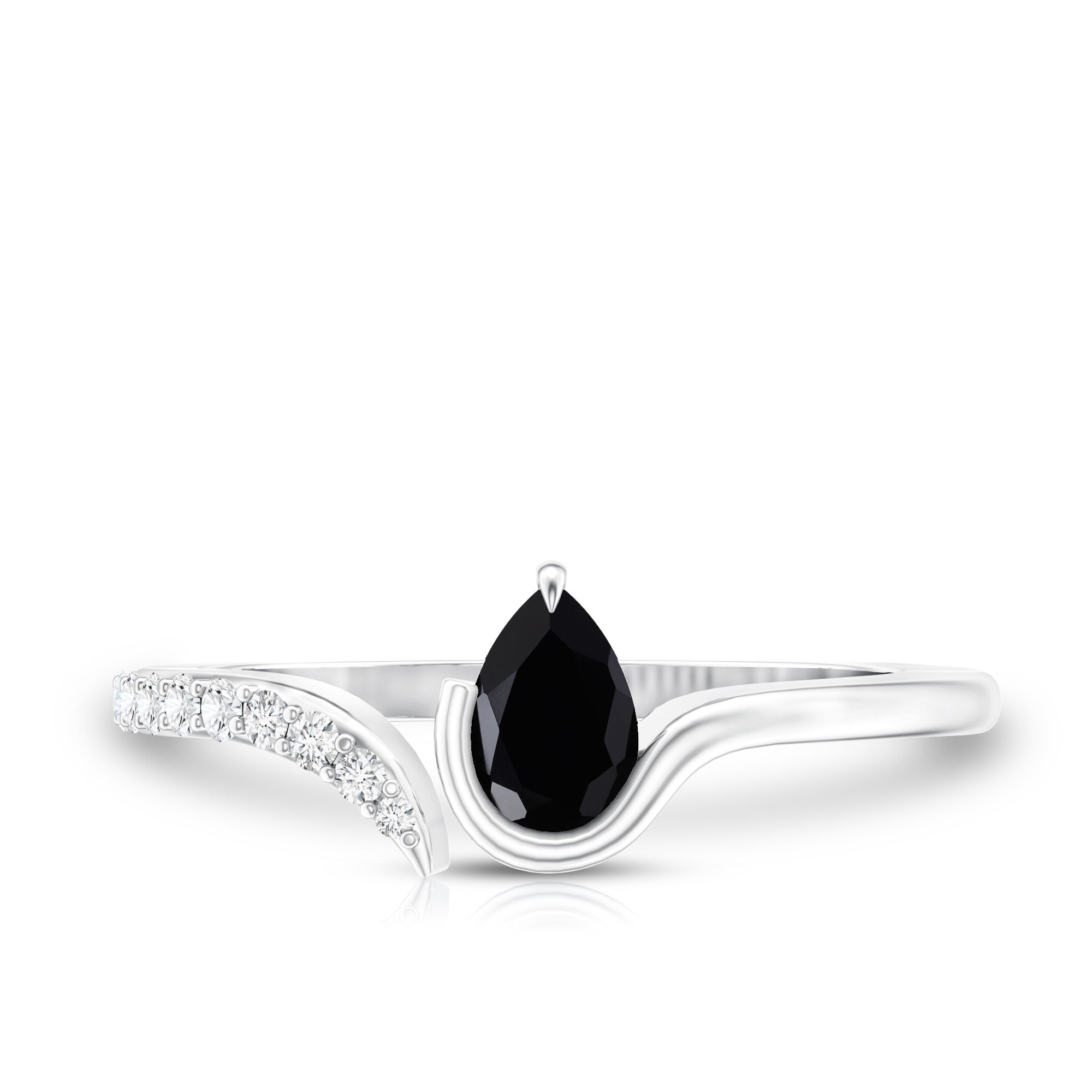 Pear Shaped Black Onyx Promise Ring with Diamonds