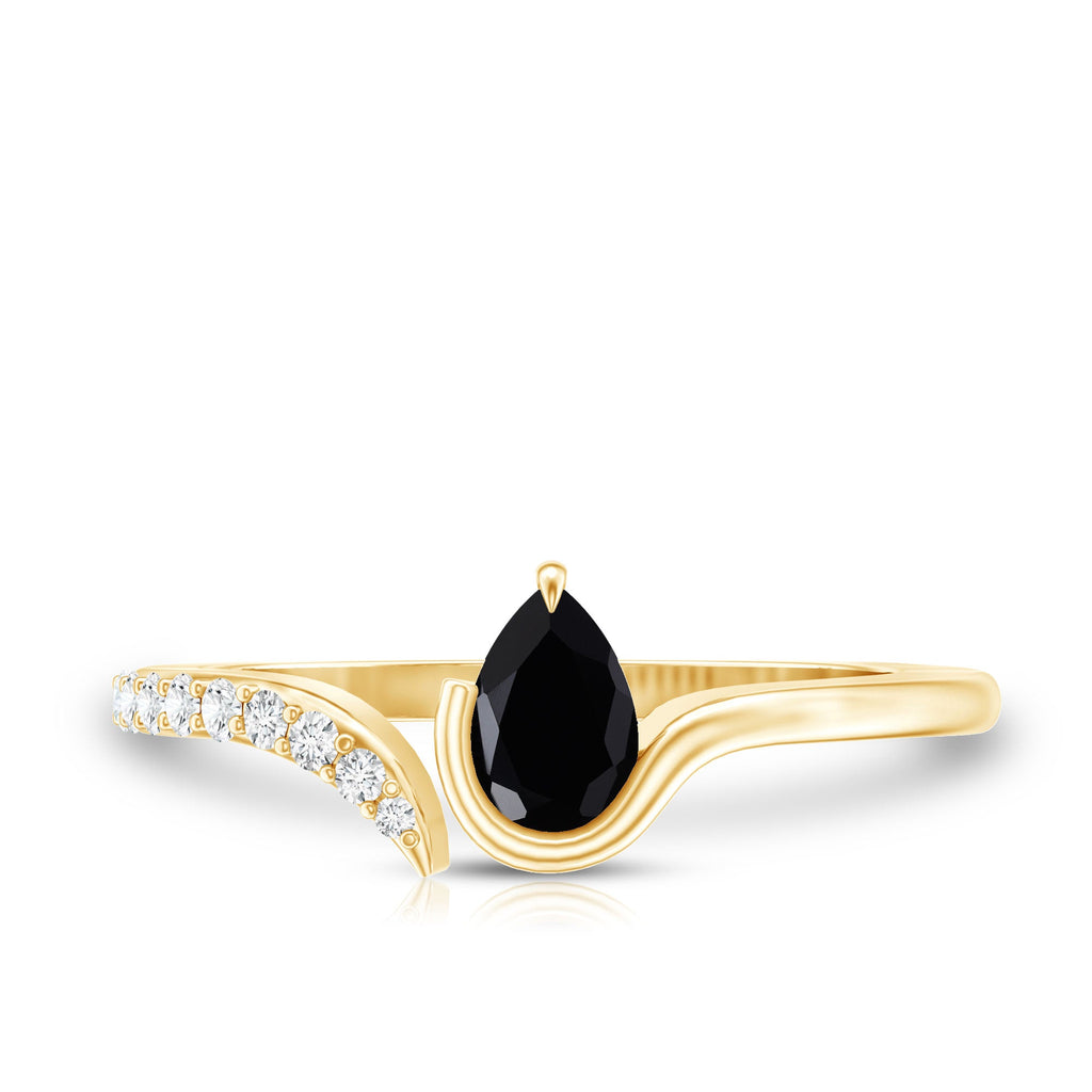 Pear Shaped Black Onyx Promise Ring with Diamonds