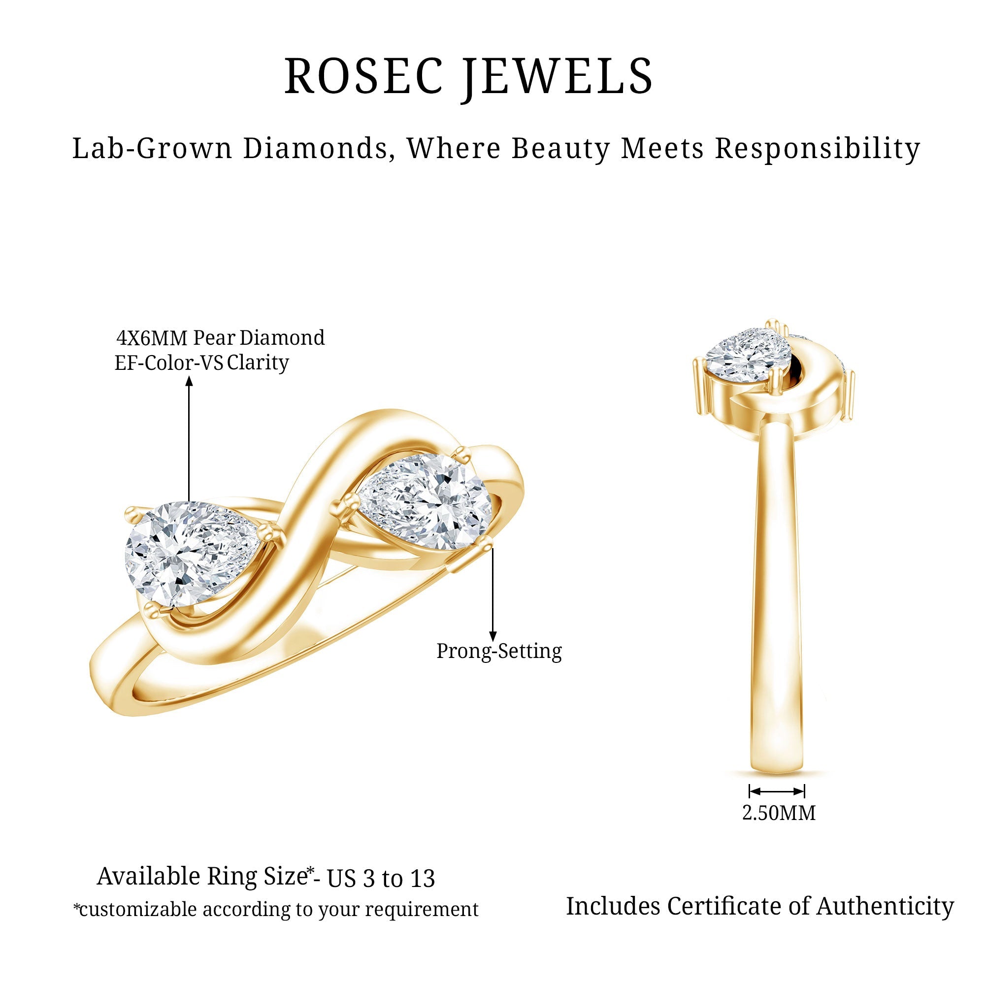 Lab Grown Diamond Toi Et Moi Promise Ring with Infinity Knot
