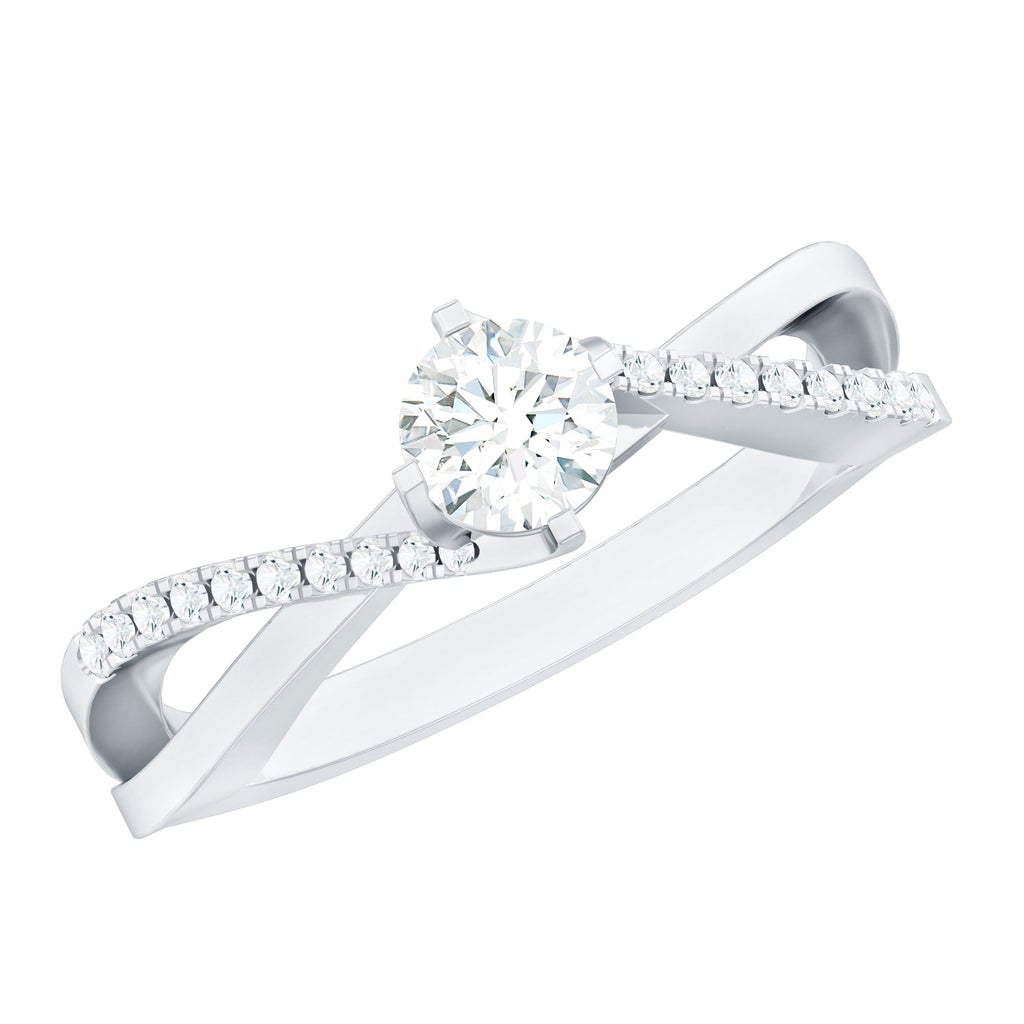 Minimal Diamond Engagement Ring with Crossover Shank