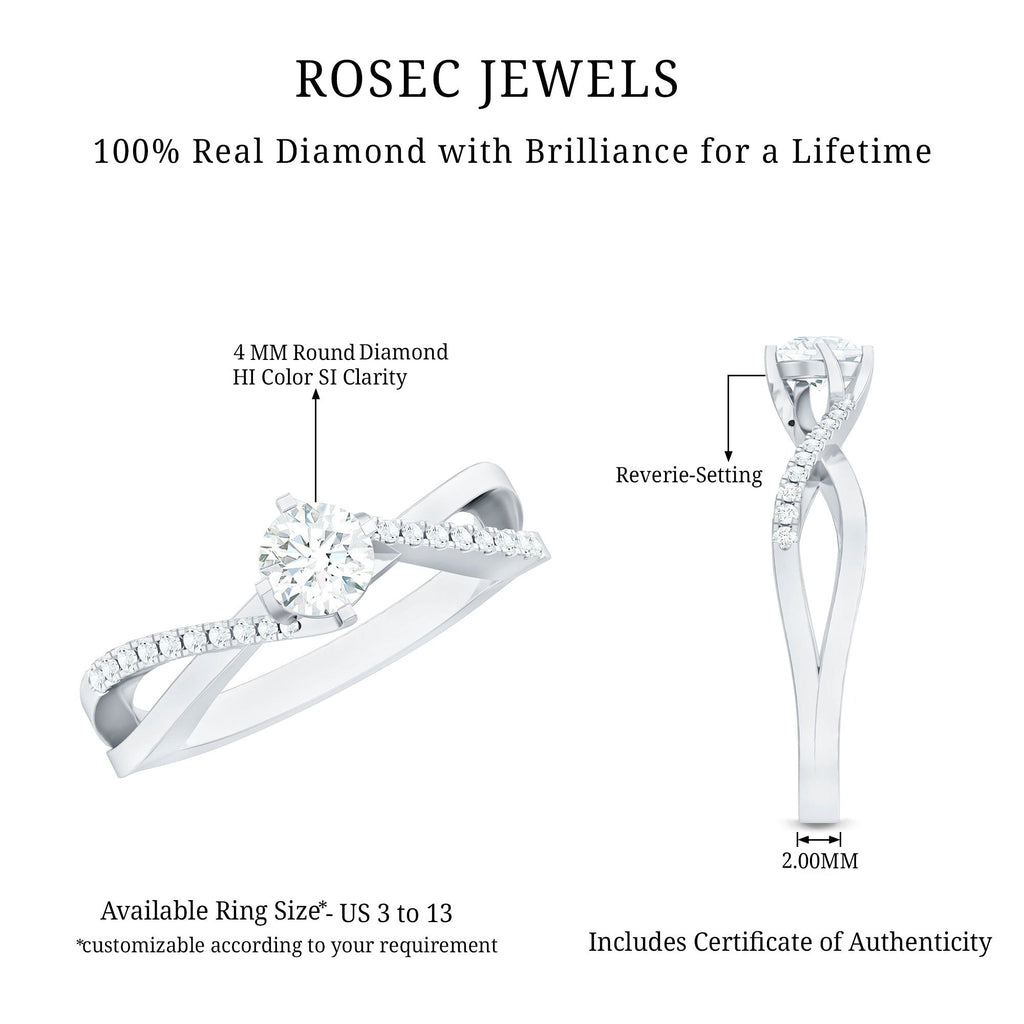 Minimal Diamond Engagement Ring with Crossover Shank