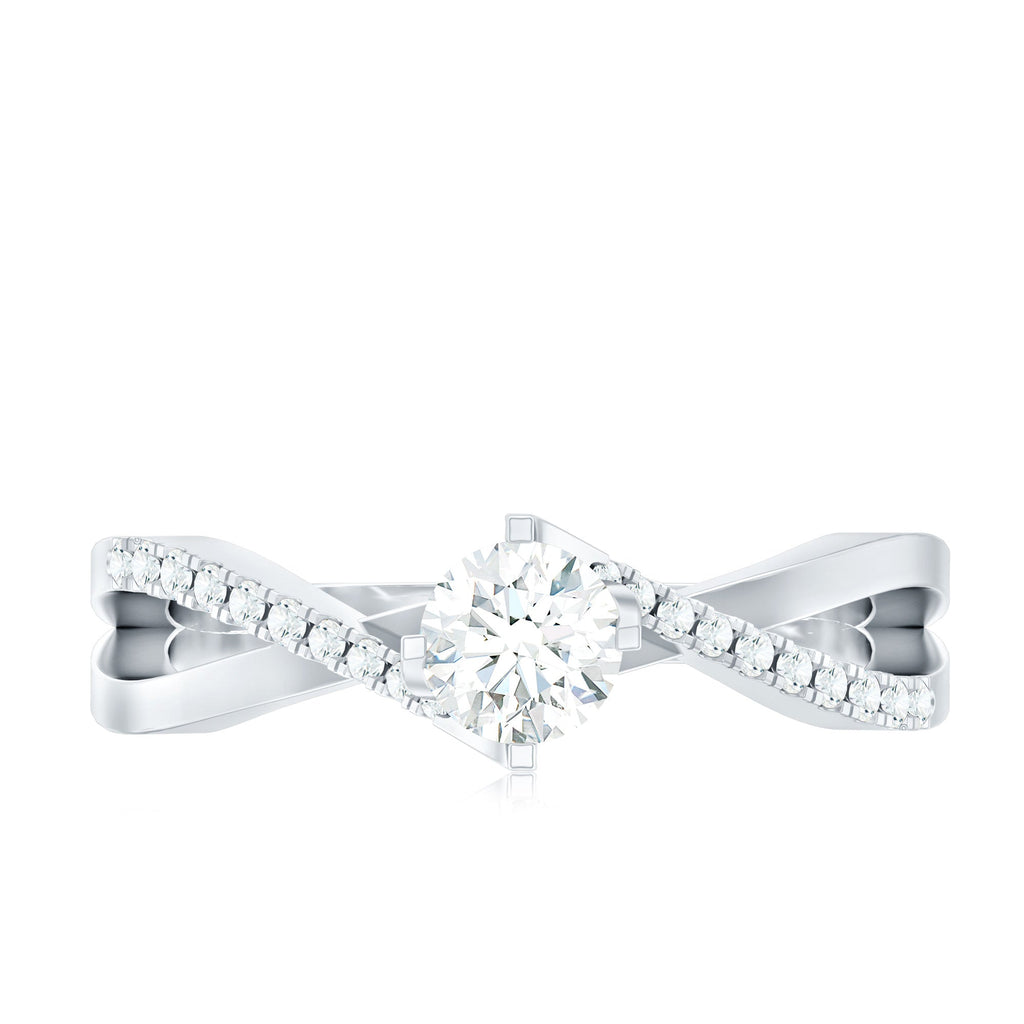 Minimal Diamond Engagement Ring with Crossover Shank