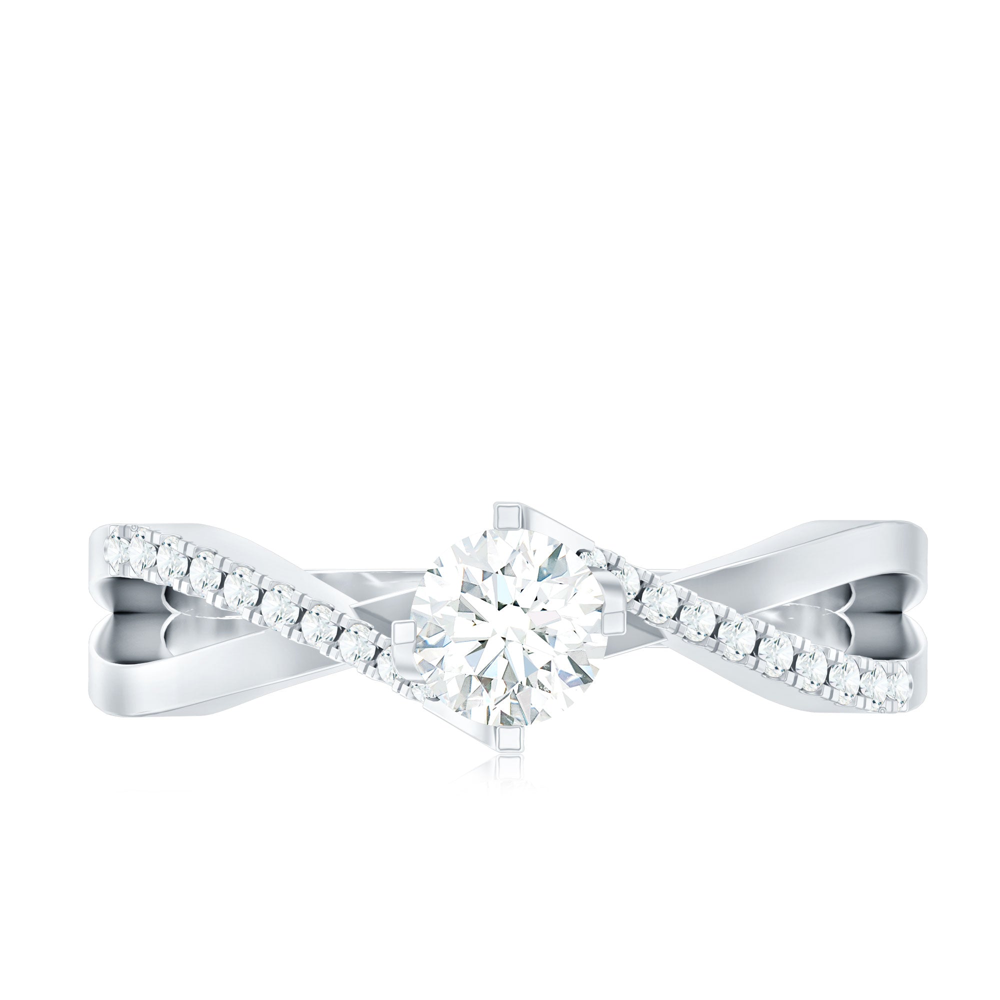Minimal Diamond Engagement Ring with Crossover Shank