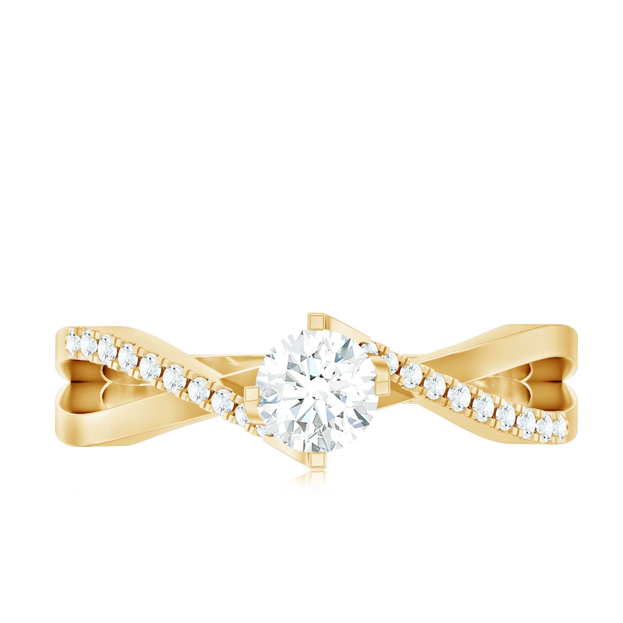 Minimal Diamond Engagement Ring with Crossover Shank