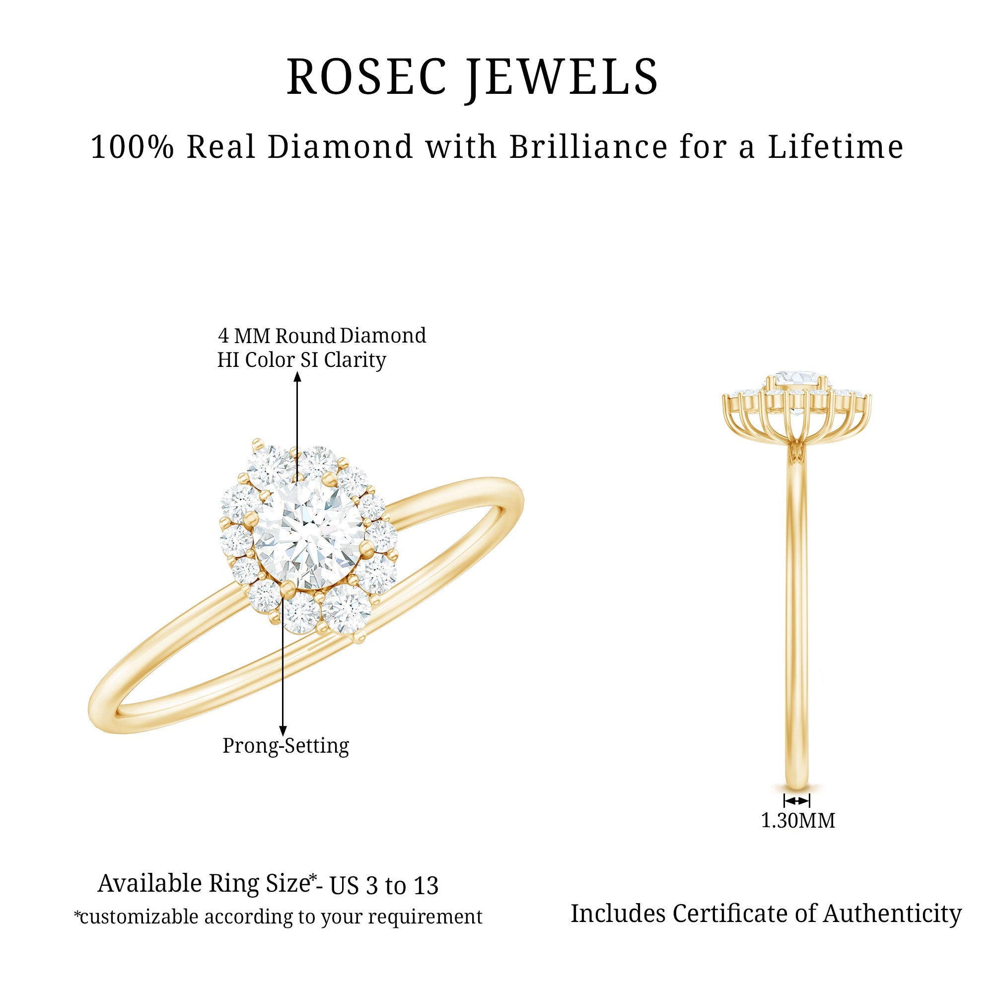 Minimal Real Diamond Engagement Ring with Halo