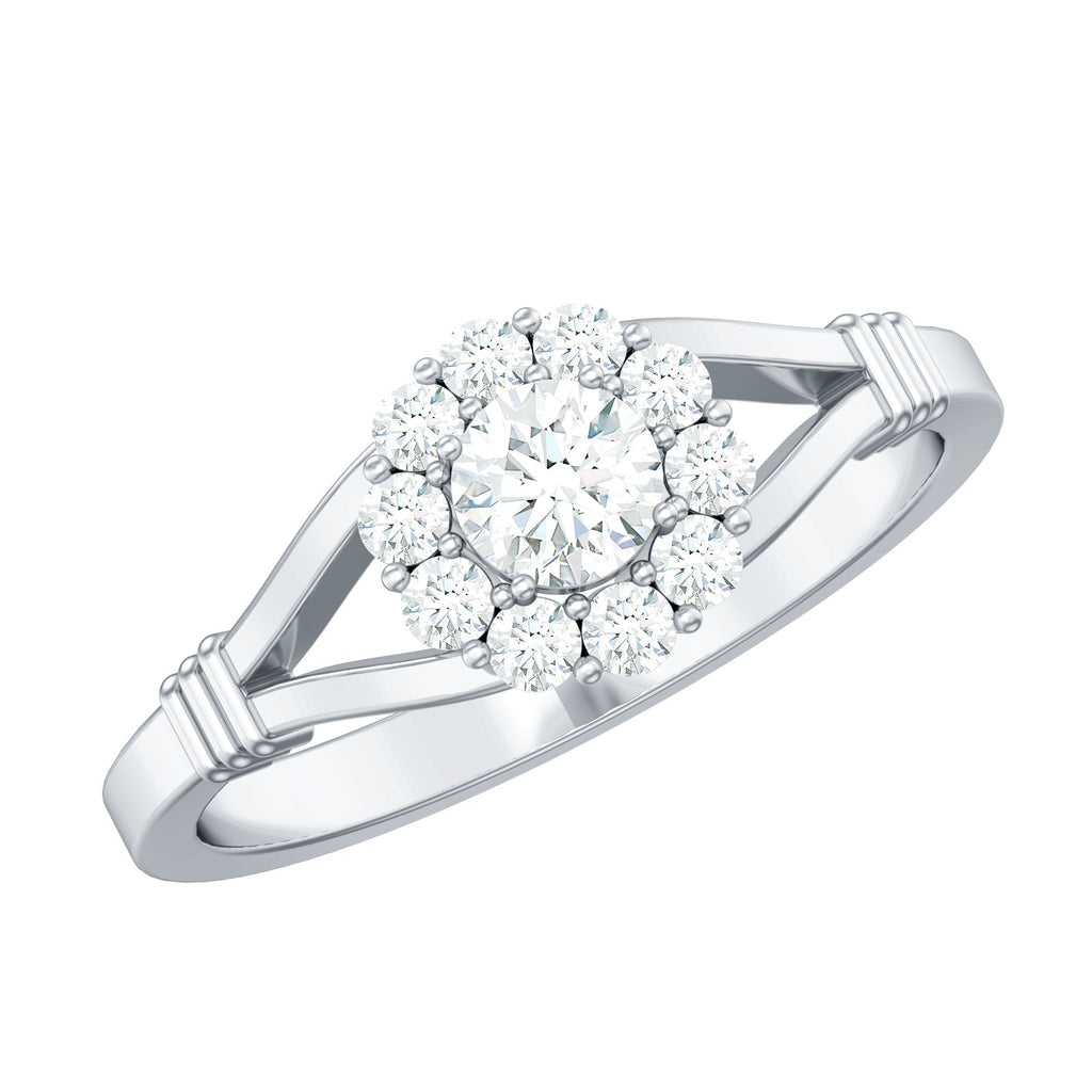 Natural Diamond Halo Engagement Ring with Split Shank