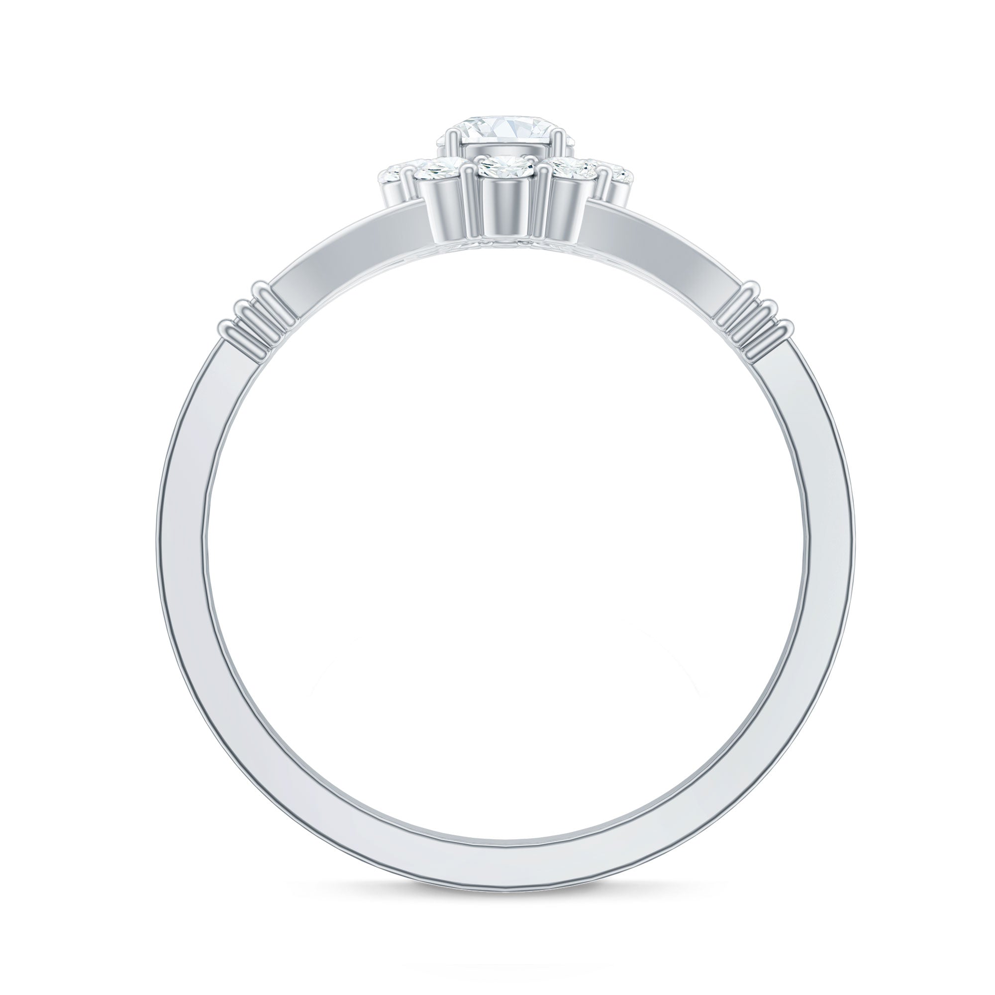 Natural Diamond Halo Engagement Ring with Split Shank