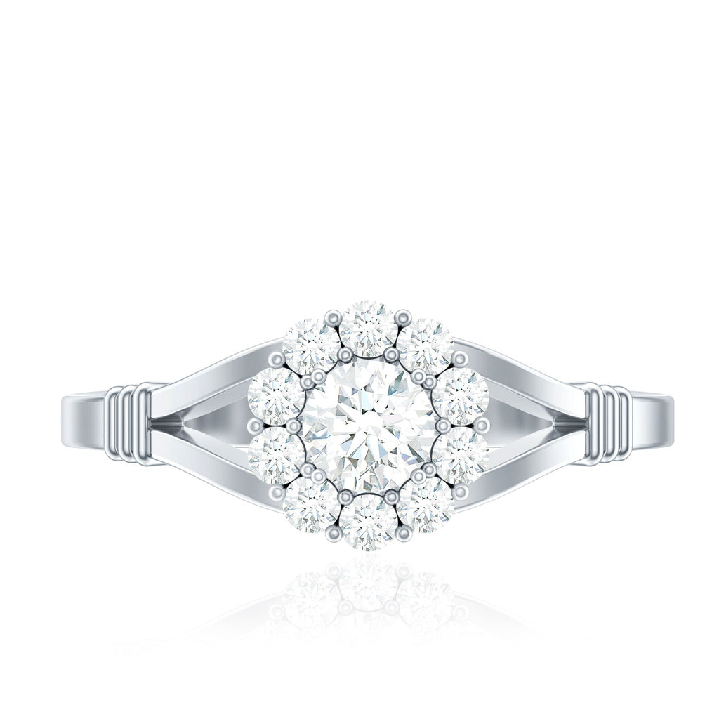 Natural Diamond Halo Engagement Ring with Split Shank
