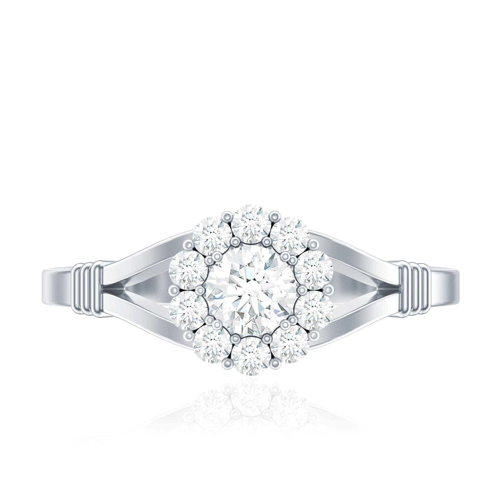 Natural Diamond Halo Engagement Ring with Split Shank