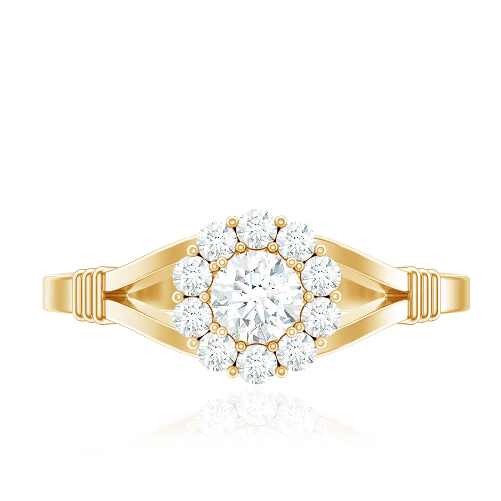 Natural Diamond Halo Engagement Ring with Split Shank