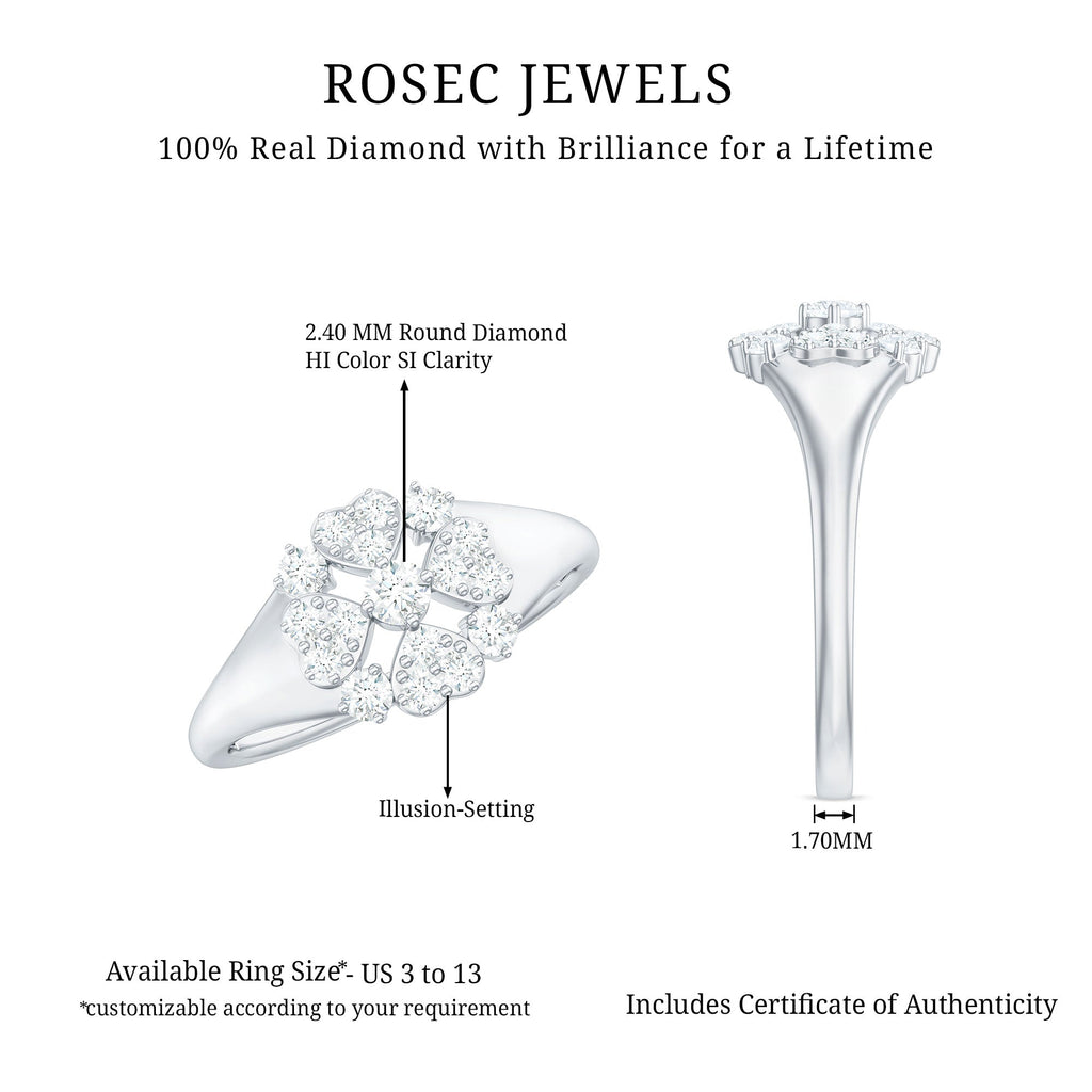 Natural Diamond Flower Engagement Ring in Illusion Set