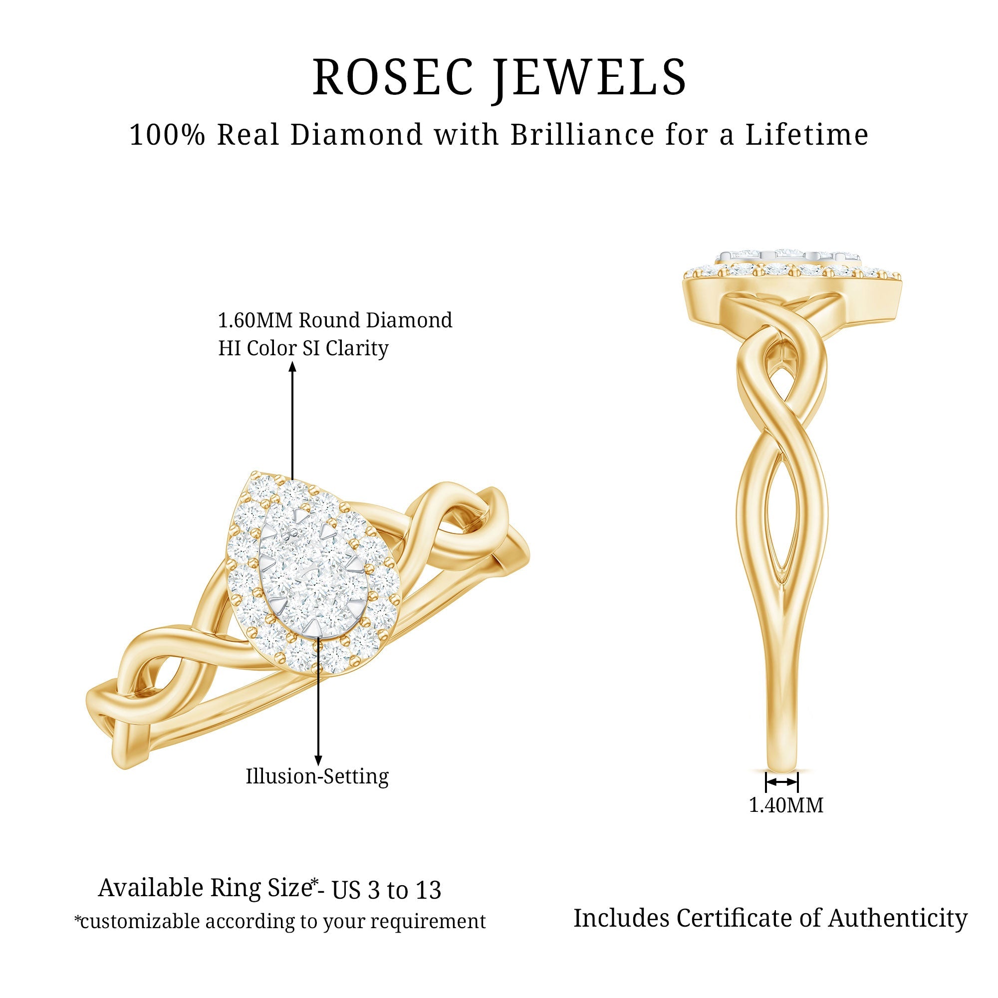 Illusion Set Round Diamond Crossover Engagement Ring