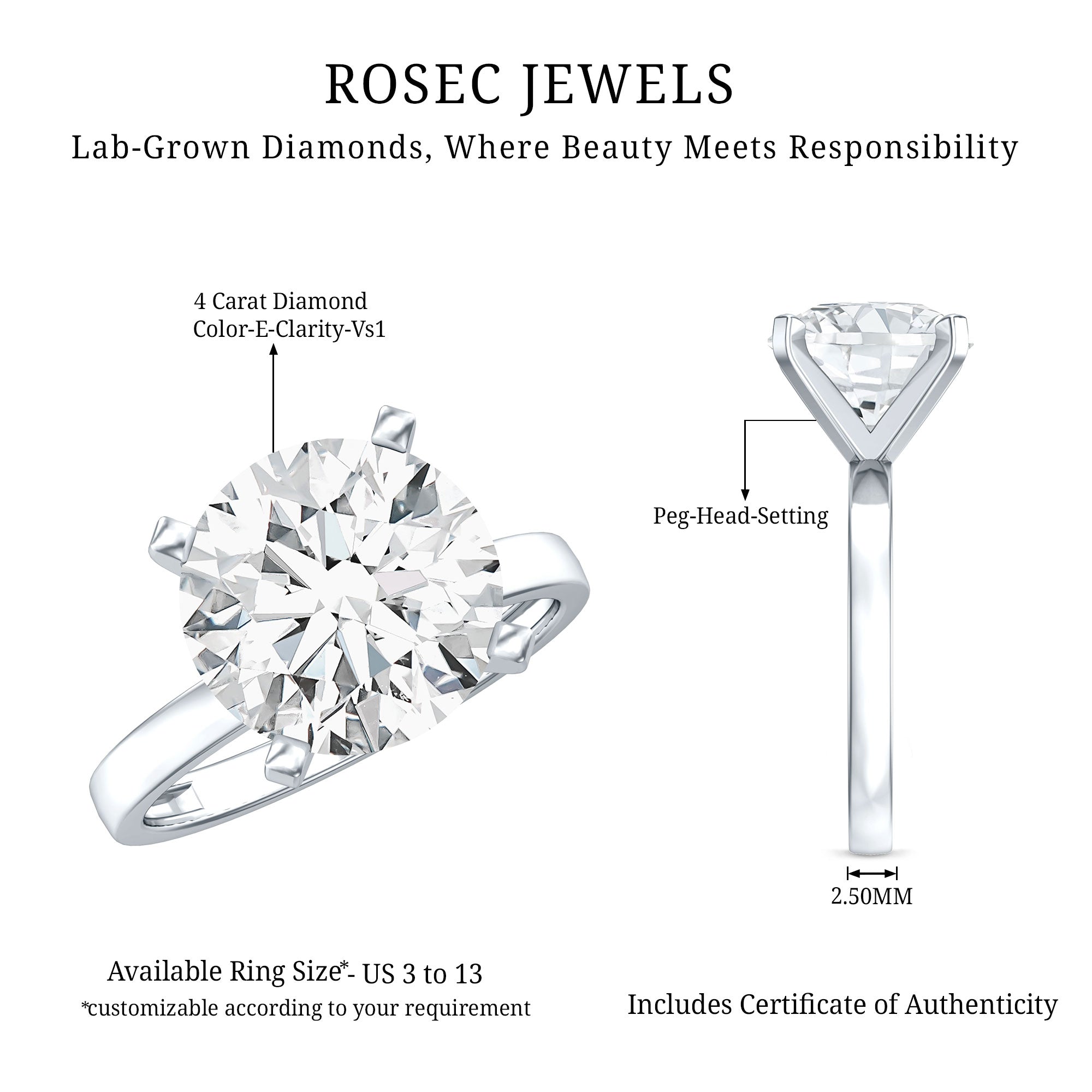 4 CT IGI Certified Lab Diamond Timeless Engagement Ring