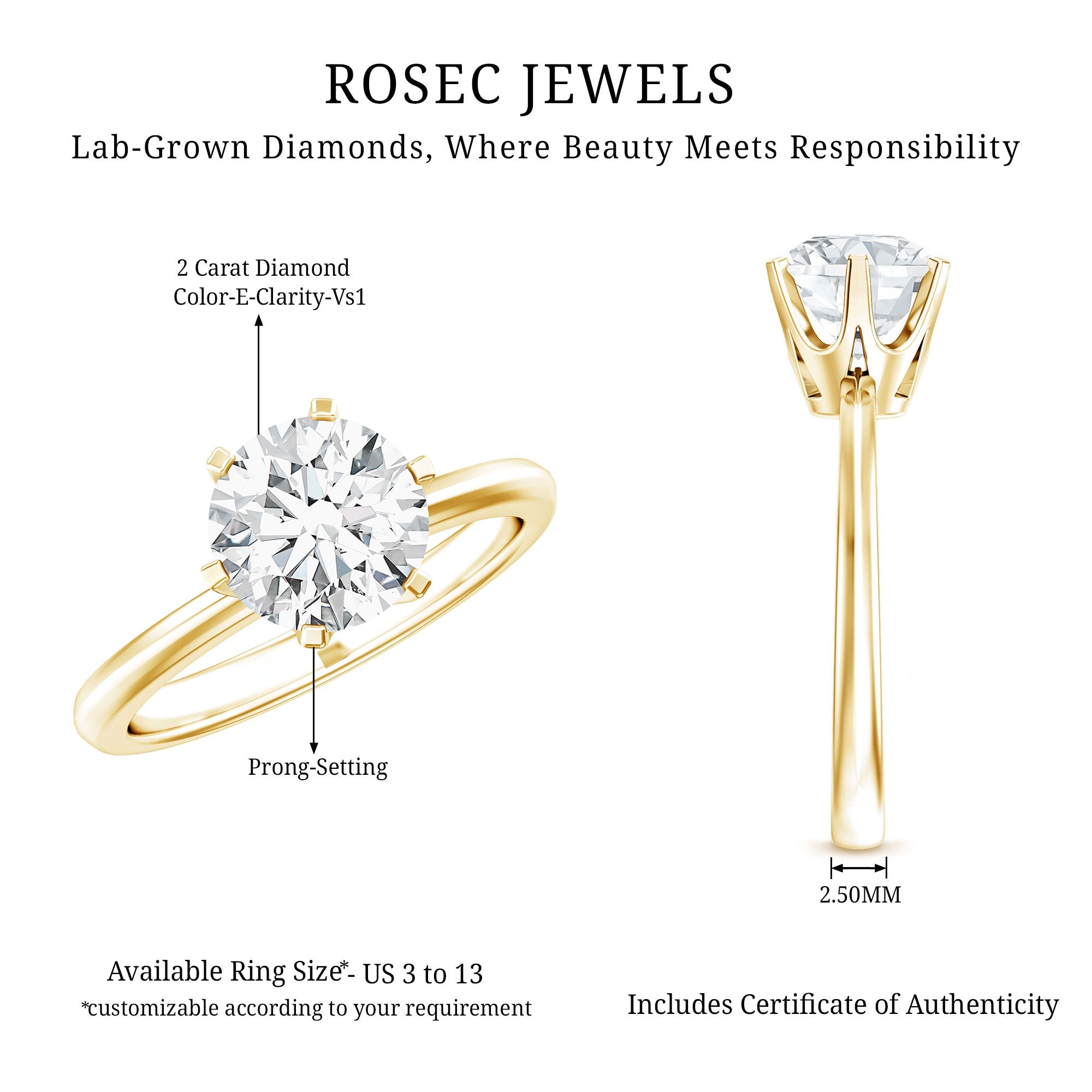 IGI Certified Lab Grown Diamond 2 CT Engagement Ring for Women