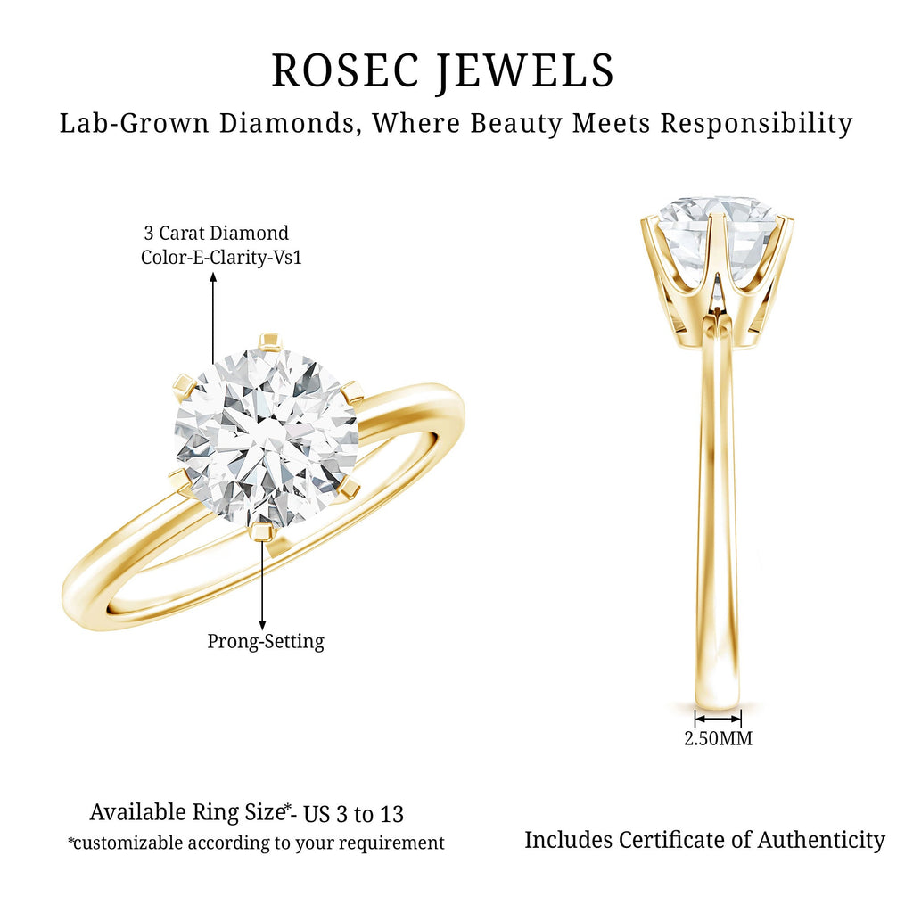 3 Carat IGI Certified Lab Grown Diamond Round Engagement Ring